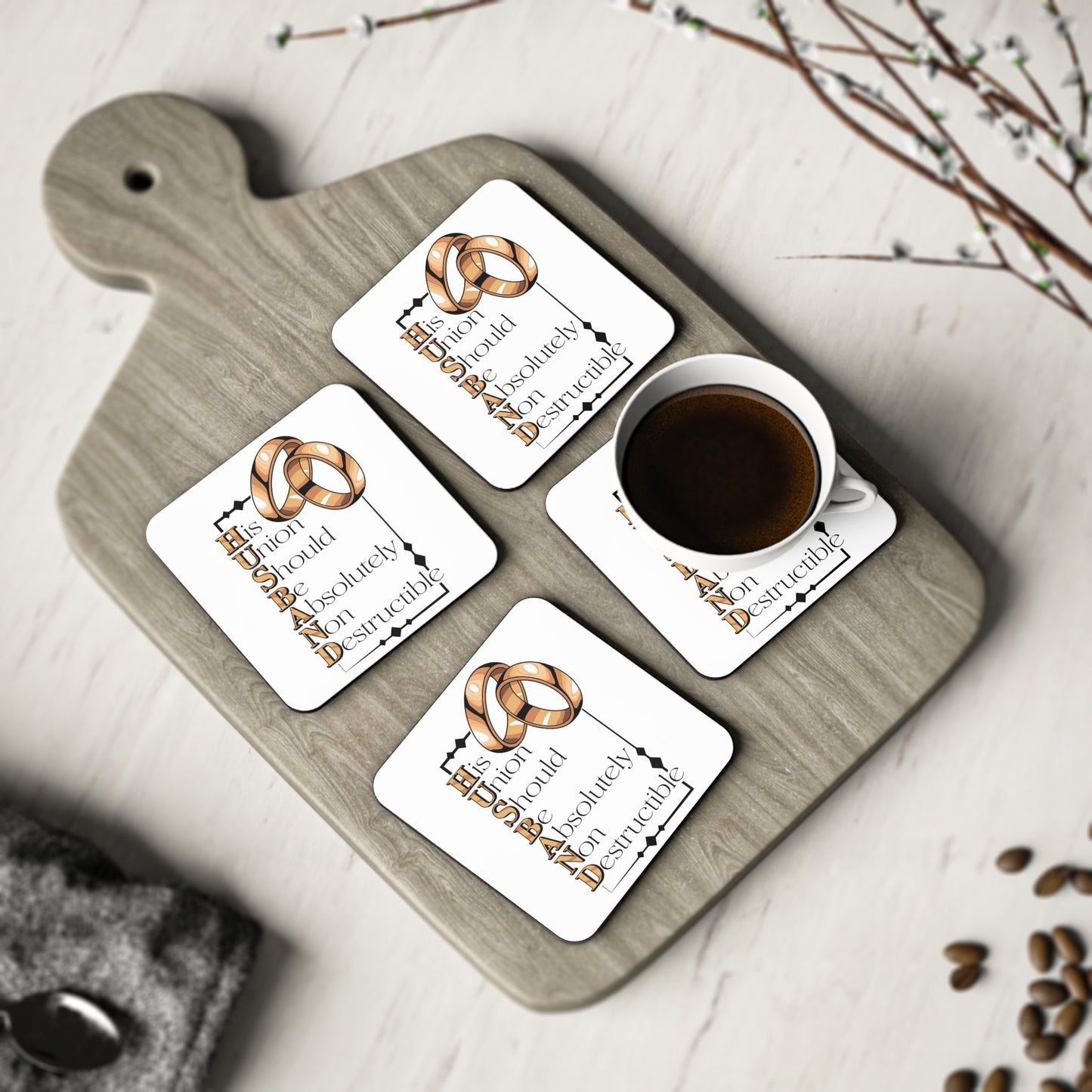 Marriage Coasters – "His Union Should Be Absolutely Non Destructible" Wedding Ring Drink Coaster