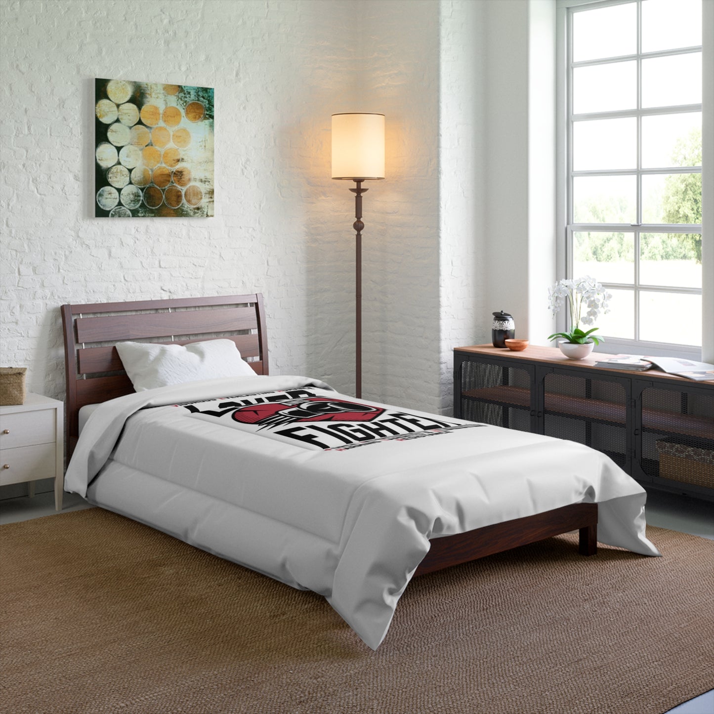 L.O.V.E.R. and F.I.G.H.T.E.R. Comforter, Cozy Bedspread for Mixed Martial Arts Fans, Perfect Gift for Holidays, Home Decor for Fight Lovers