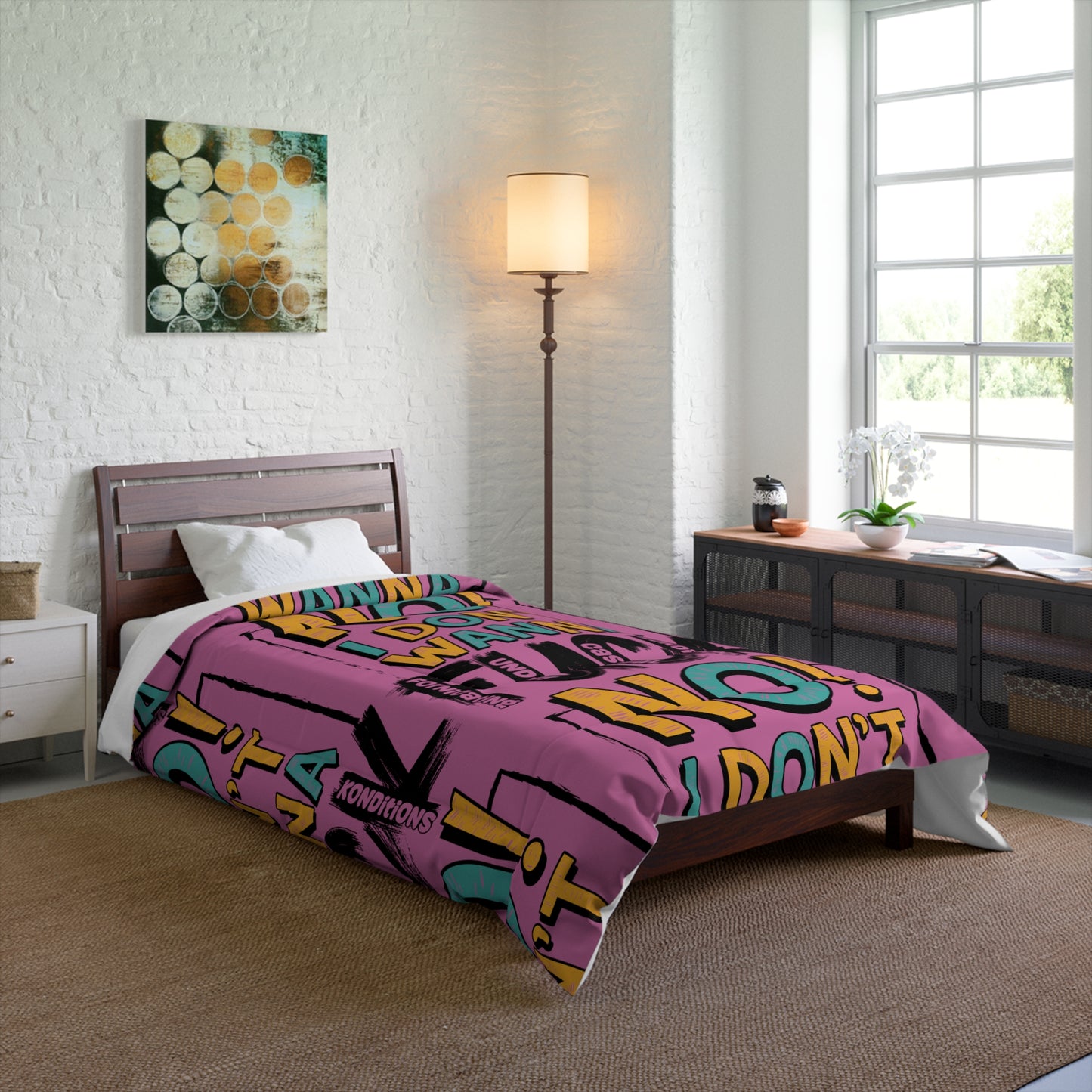 No! I Dont Wanna F.U.C.K. Funky Quote Comforter, Bold Statement Bedding for Adults, Modern Bedroom Decor