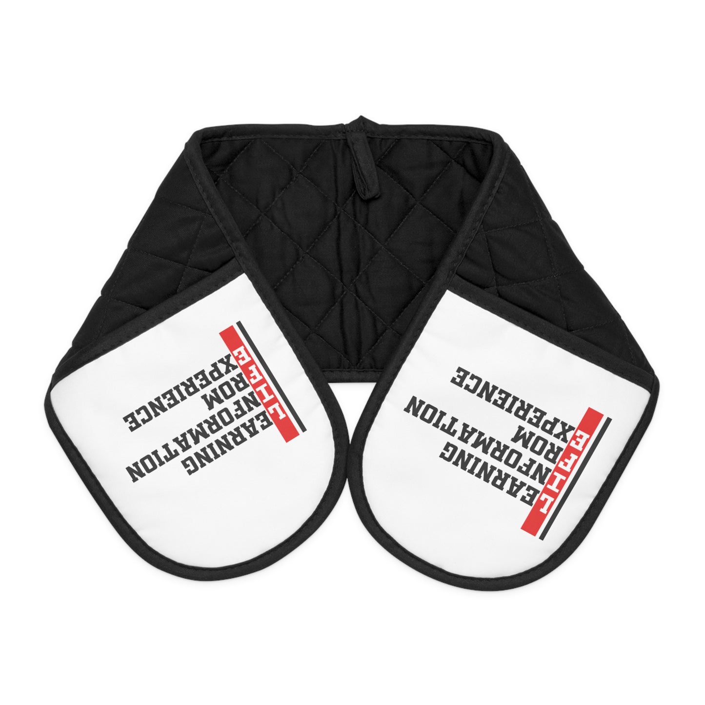 L.I.F.E. Double Oven Mitt - Black Quilted Pot Holder with Typographic Accent