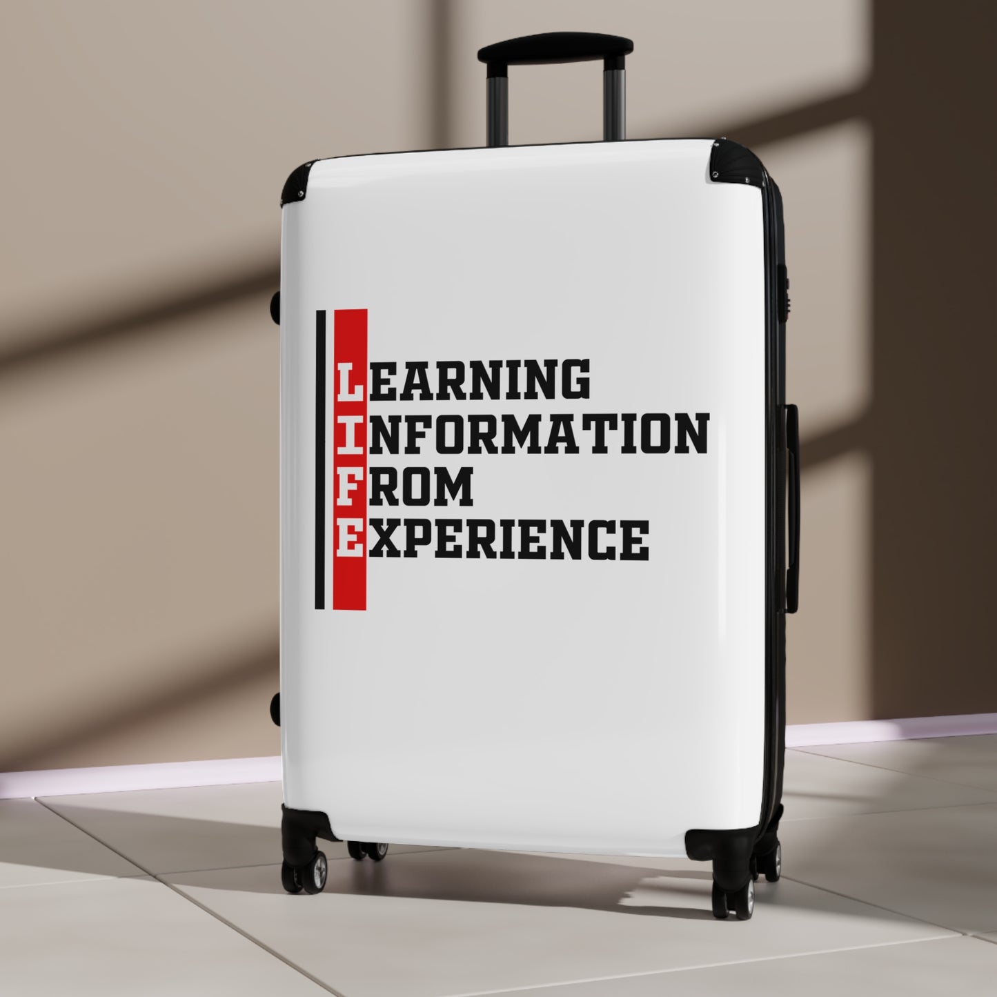 L.I.F.E (Learning Information From Experience) Inspirational Suitcase for Travelers, Durable Luggage for Life Experiences, Travel Accessories, Perfect Graduation Gift, Adventure Ready