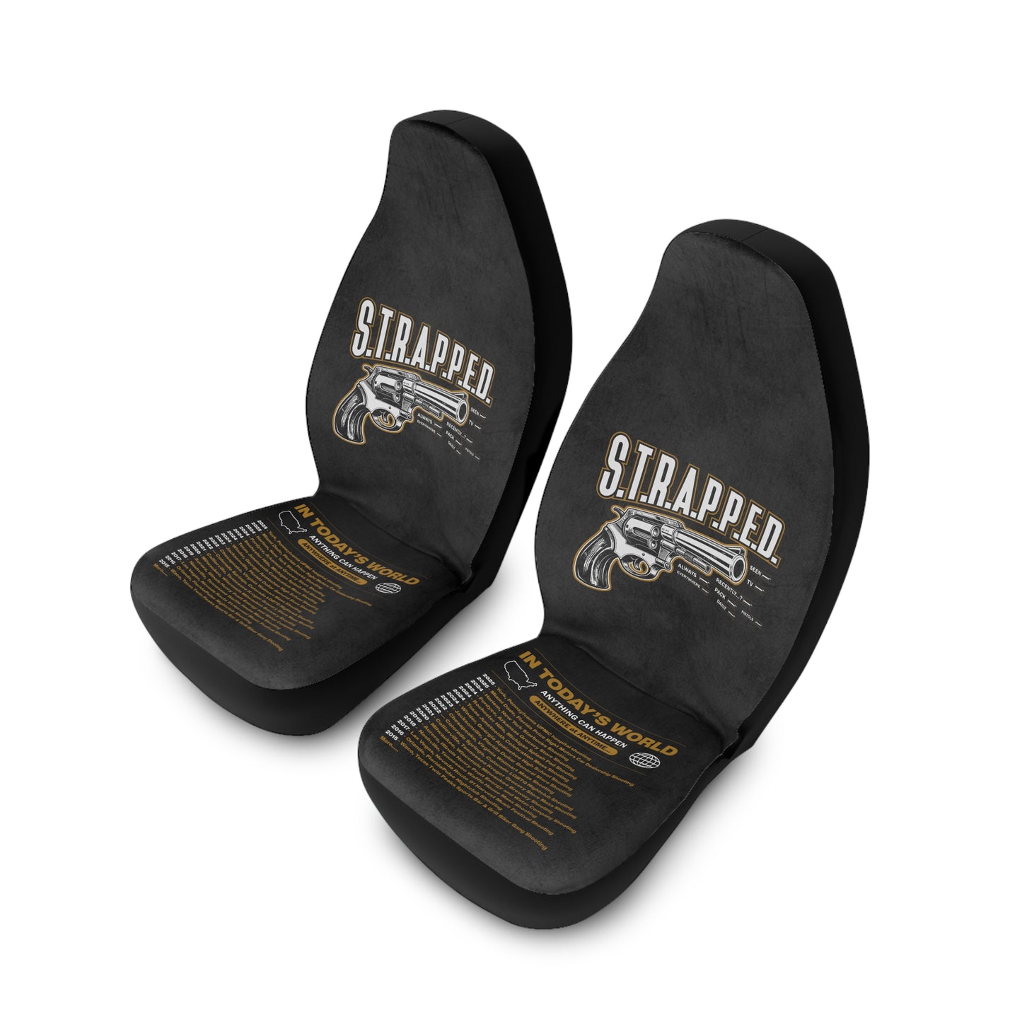 Car Seat Covers — 'S.T.R.A.P.P.E.D.' Revolver Graphic Polyester Protectors