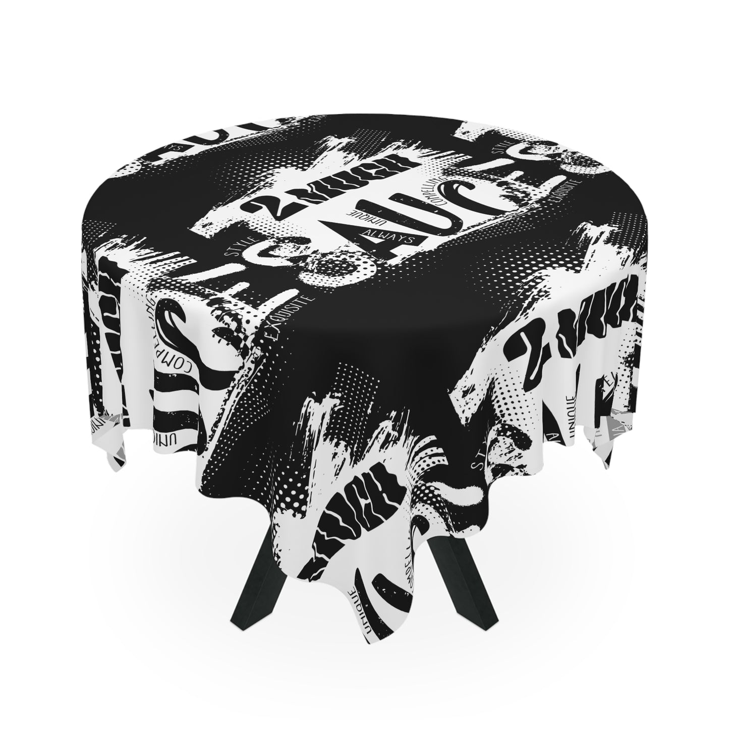 Tablecloth — Bold Black & White '2 Much Sauce' Graphic Pattern
