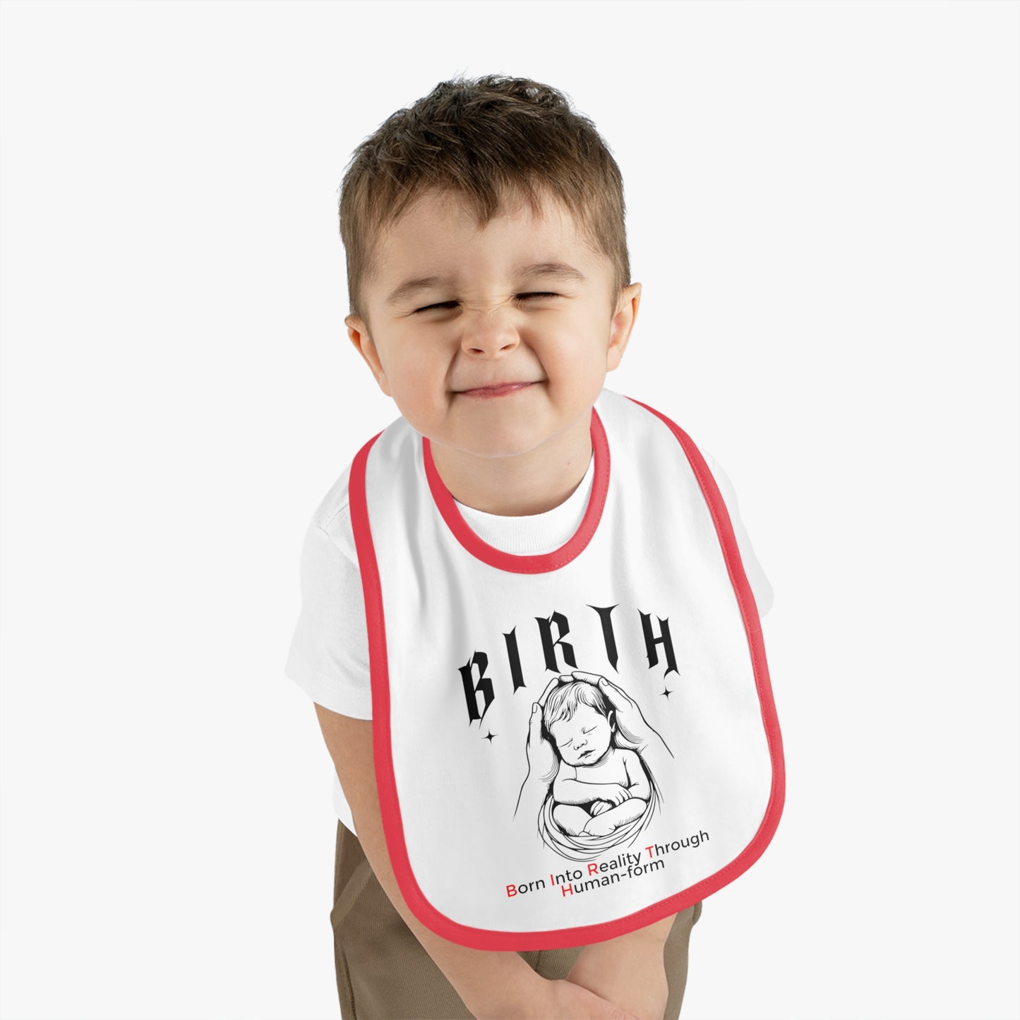 Cute Baby Bib with 'B.I.R.T.H. (Born Into Reality Through Human - Form) Design, Newborn Gift, Baby Shower Essential, Eco-Friendly Feeding Bib, Fun Baby Fashion