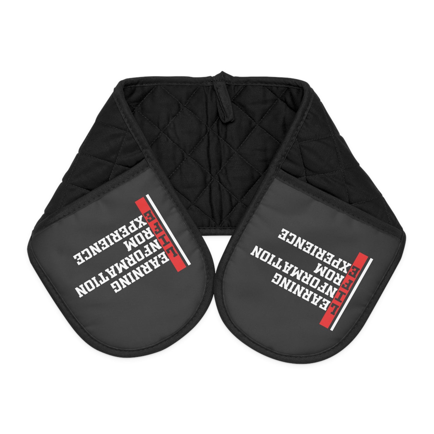L.I.F.E. Black Oven Mitts Handle Cover - Heat-Resistant Double-Sided Pot Holder with Minimal Text Accent