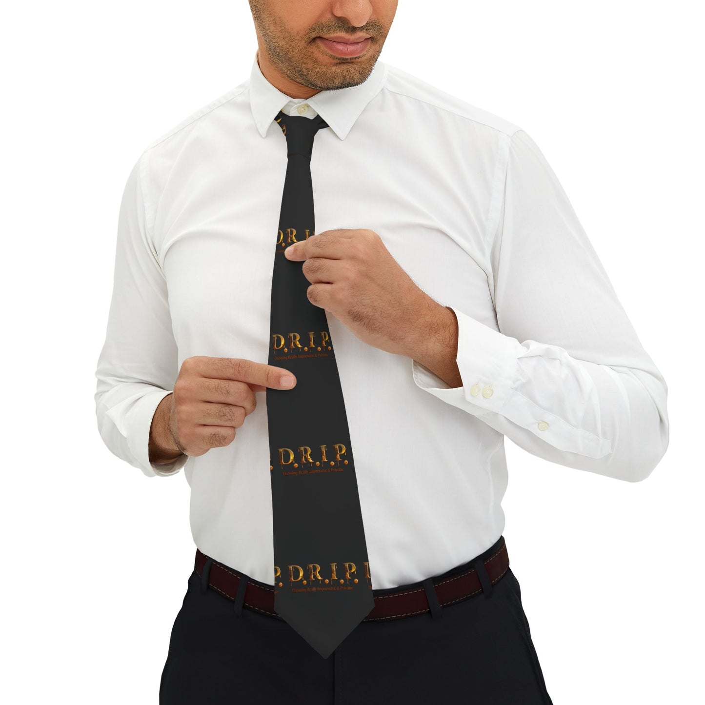 D.R.I.P. Stylish Necktie with Gold Accents, Perfect for Formal Events, Weddings, Gifts, Business Attire, Father's Day