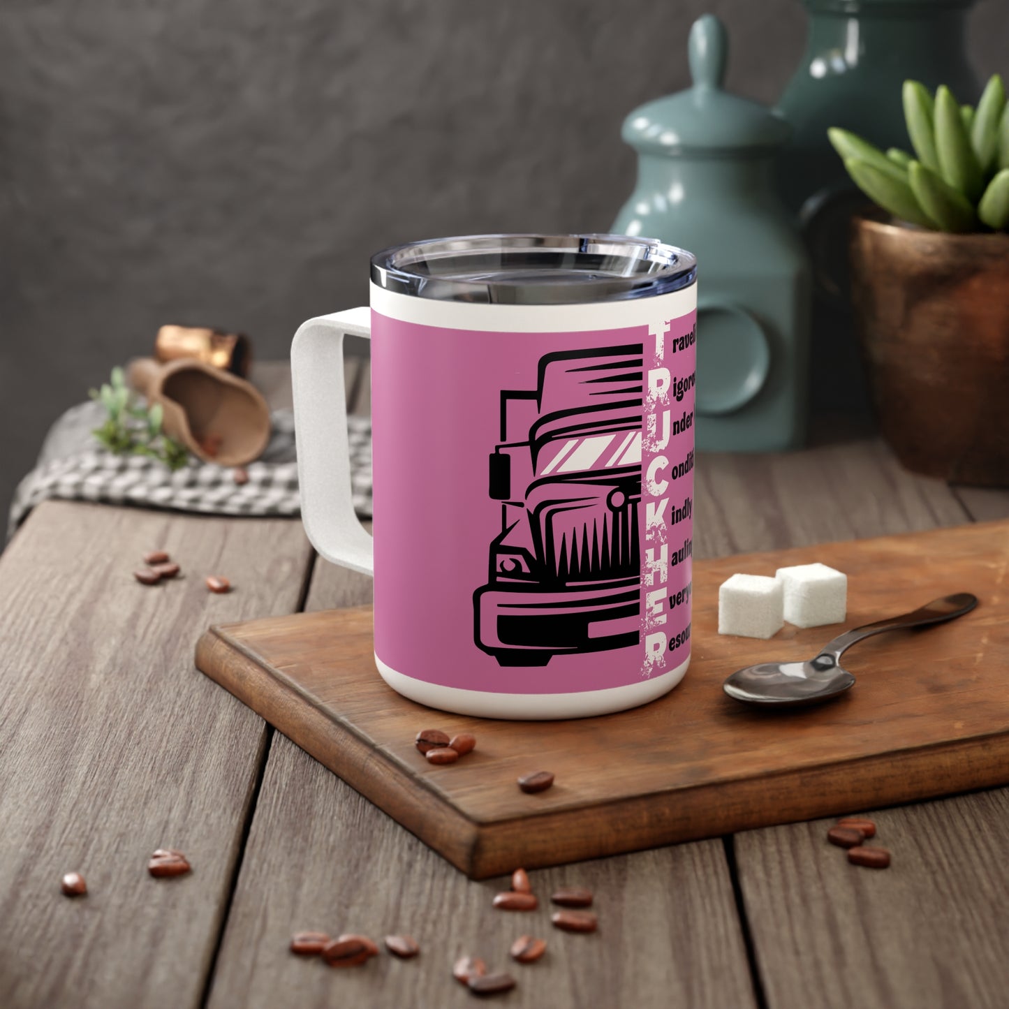 T.R.U.C.K.H.E.R. Insulated Coffee Mug for Female Truckers, Female Drivers- Travel Motivational Gift, Coffee Lovers Mug, Unique Truck Driver Accessories