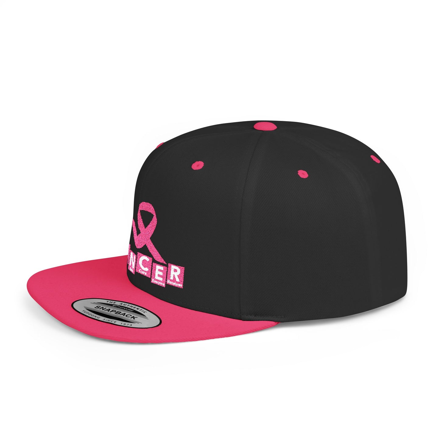 Breast C.A.N.C.E.R. Awareness Flat Bill Snapback Cap, Supportive Hat, Gift for Cancer Survivors, Advocacy Merchandise, Fundraising Events