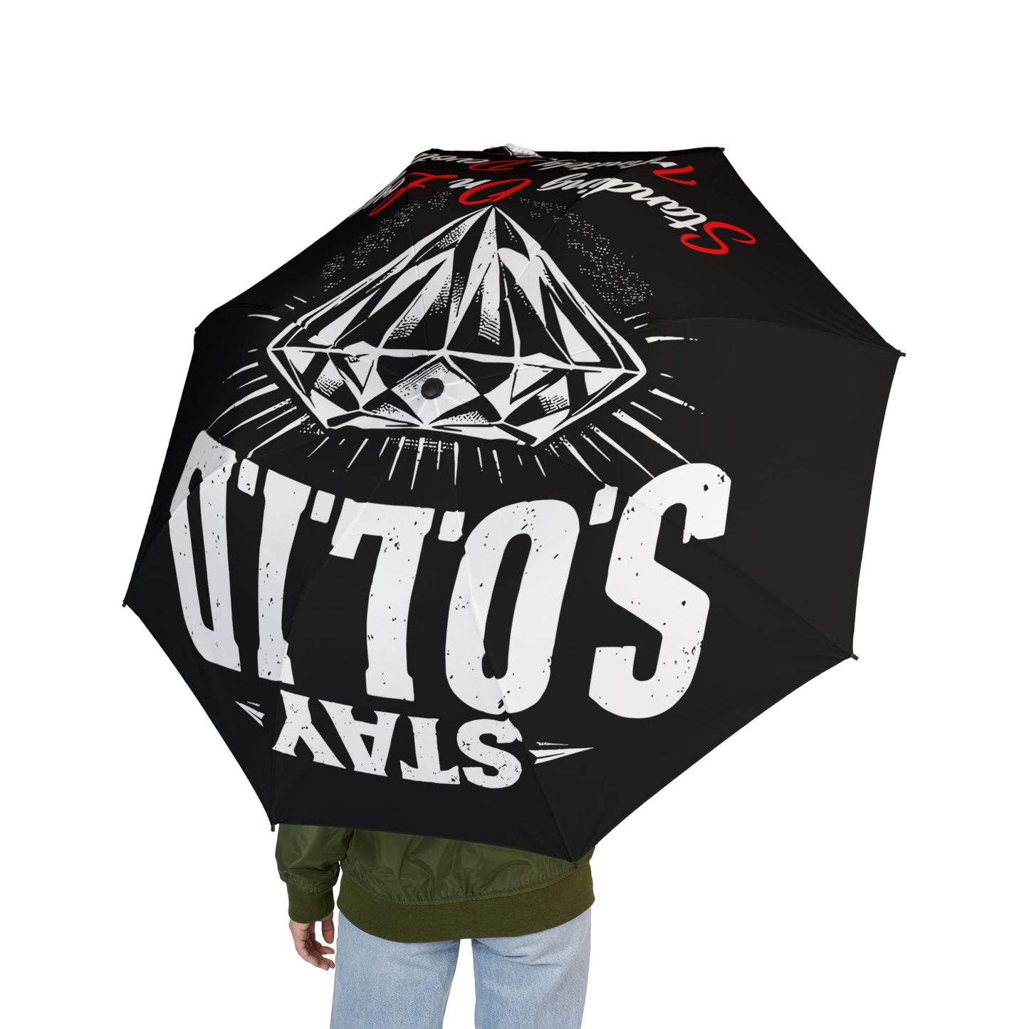 Foldable Umbrella — 'Stay Solid' Diamond Graphic Compact Rain Umbrella