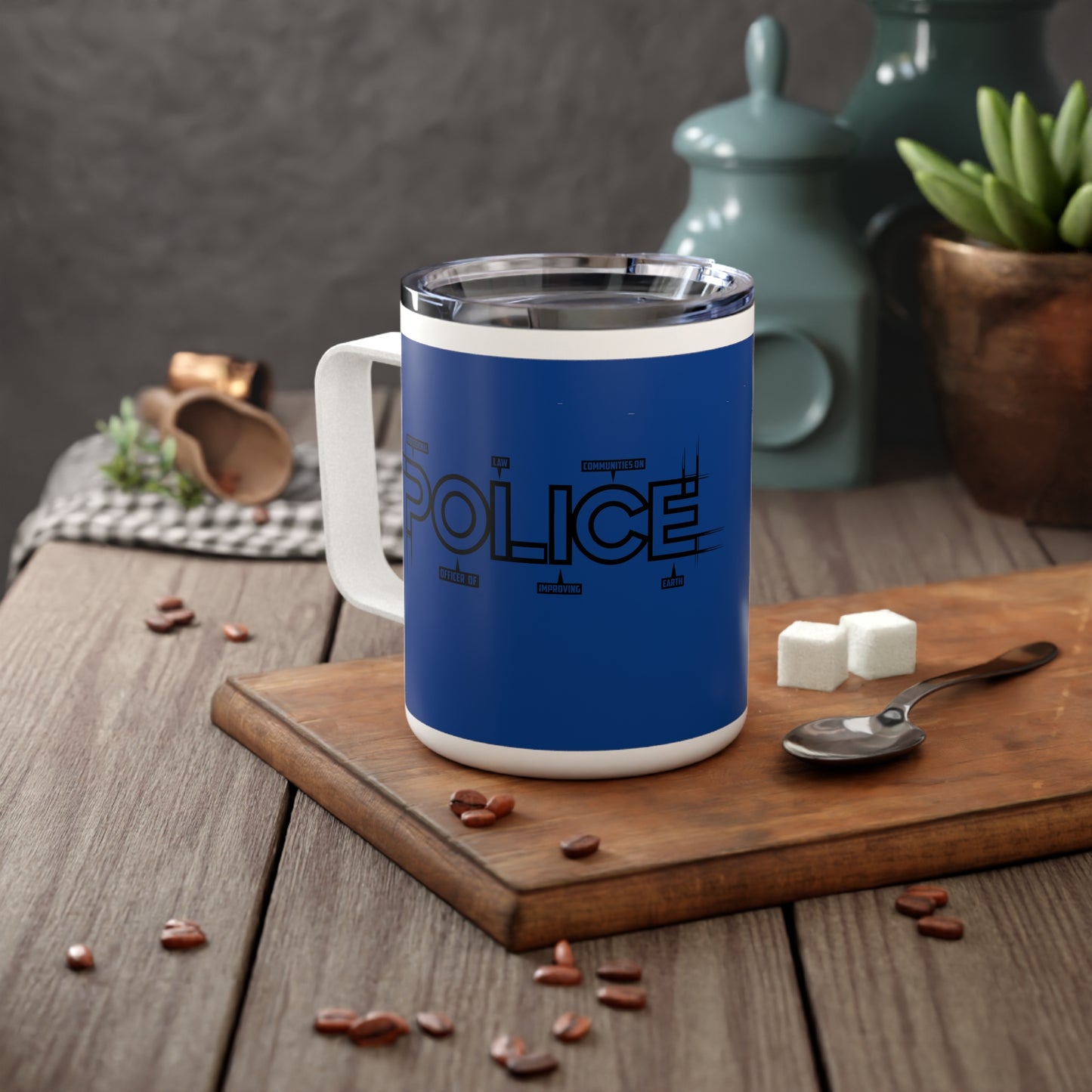 P.O.L.I.C.E. (Professional Officer of Law Improving Communities on Earth) Stylish Insulated Coffee Mug, 10oz - Perfect Gift for Coffee Lovers, Law Enforcement