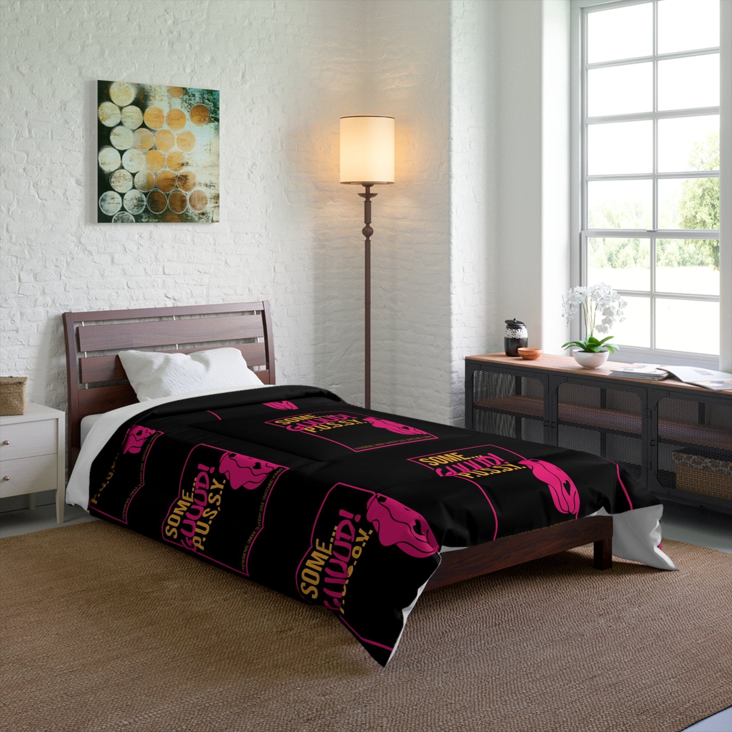 GUUUD PUSSY Graphic Comforter, Cozy Bedspread for Dorm Room, Modern Bedroom Decor, Gift for Her, Fun Home Accents