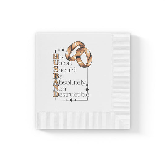 Wedding Napkins — 'His Union Should Be Absolutely Non-Destructible' Gold Ring Cocktail Napkins