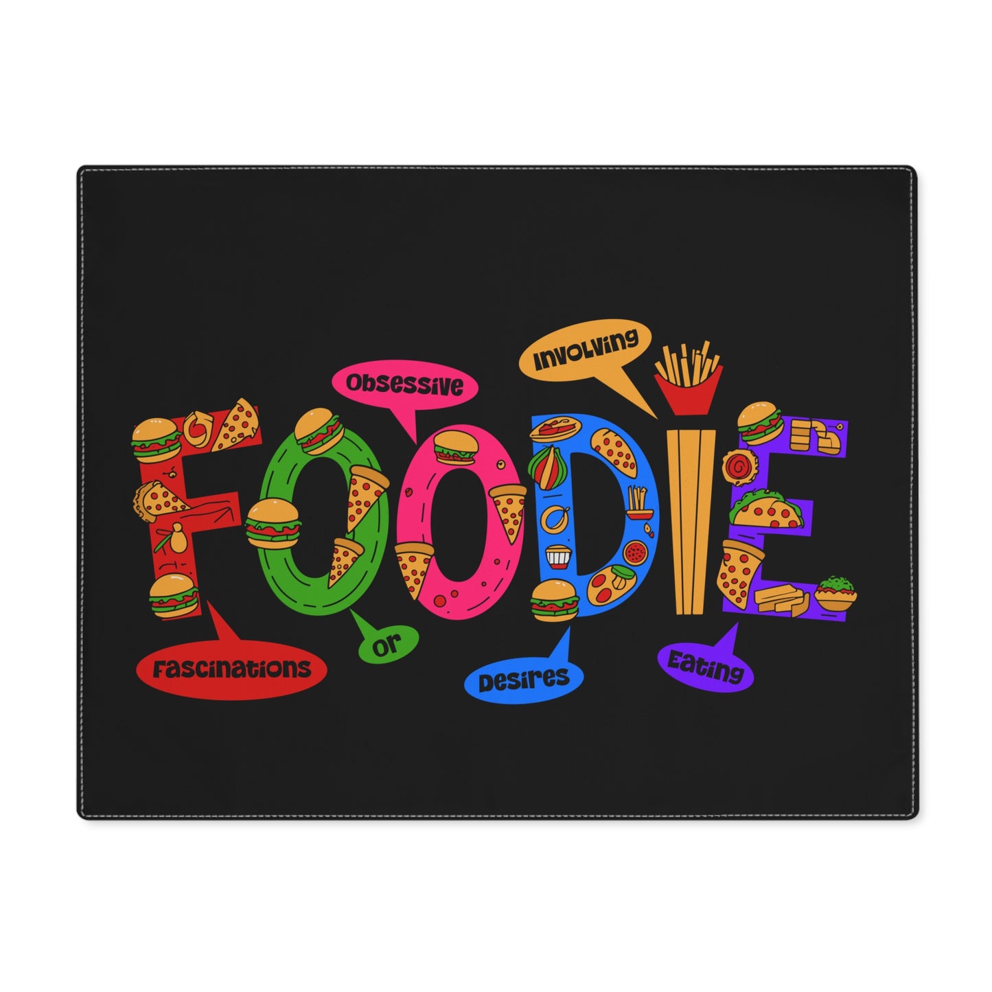 Foodie Placemat — Colorful Food-Themed Table Mat (“FOODIE” Graphic)