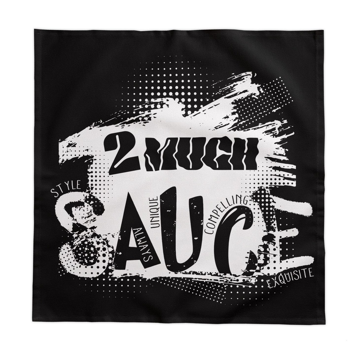 Tablecloth — Black '2 Much Sauce' Graphic Tablecloth for Parties & Dining