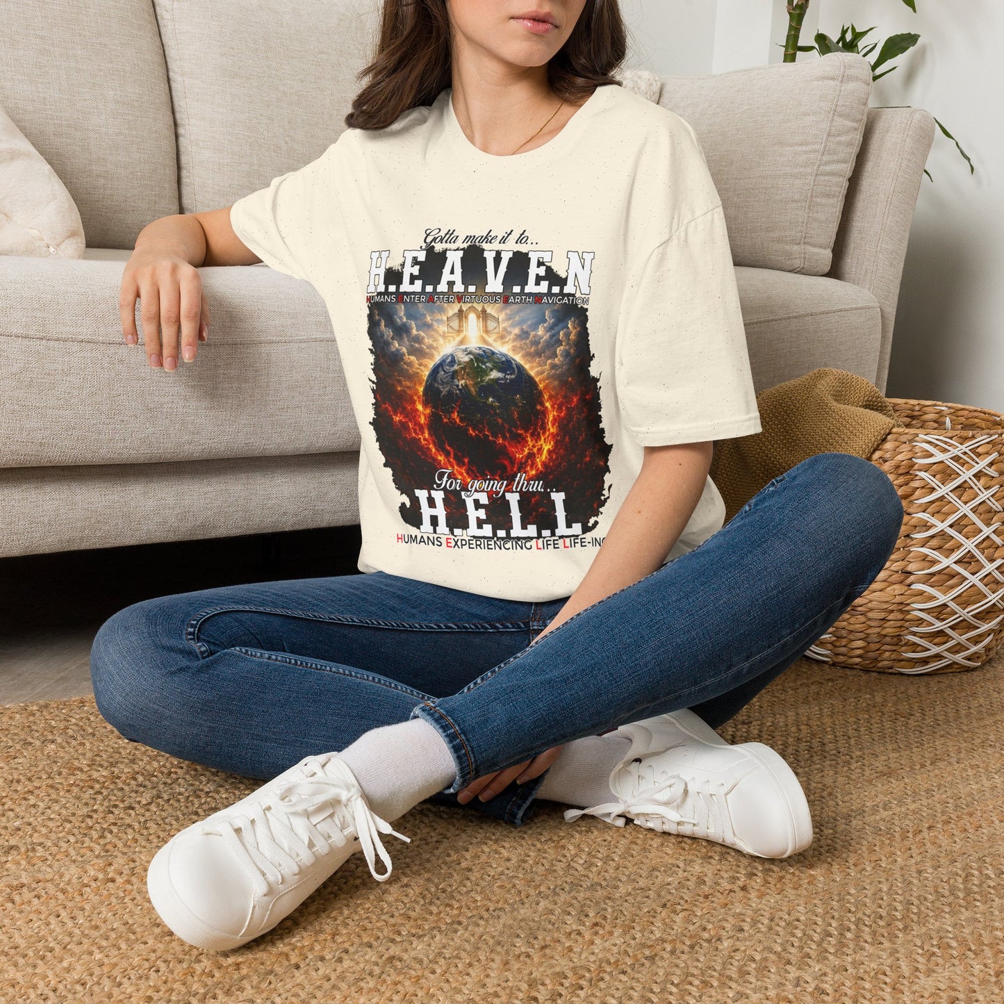 Heaven vs. Hell Graphic T-Shirt — 'Gotta Make It to Heaven' Earth Design
