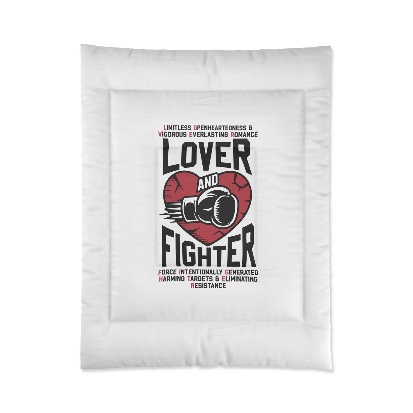 L.O.V.E.R. and F.I.G.H.T.E.R. Comforter, Cozy Bedspread for Mixed Martial Arts Fans, Perfect Gift for Holidays, Home Decor for Fight Lovers