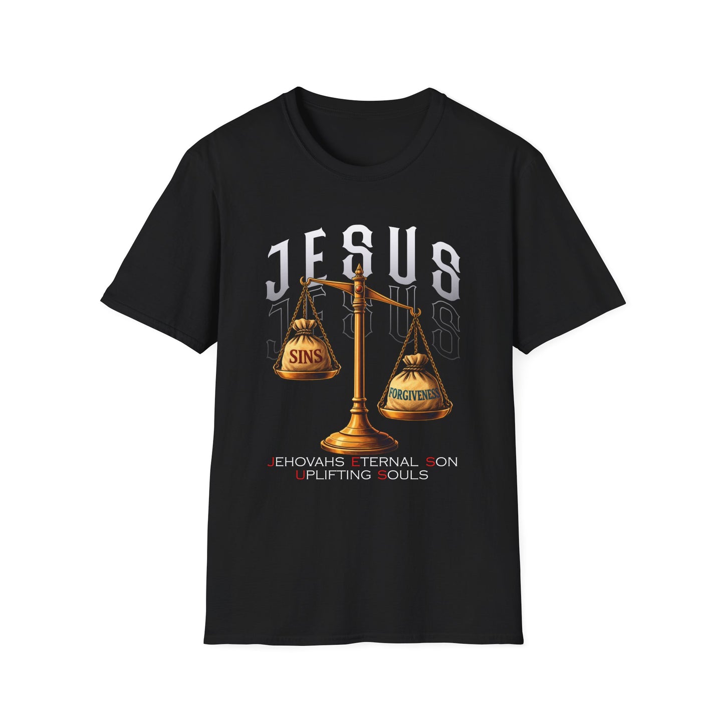 Jesus Scales T-Shirt — "Sins" vs "Forgiveness" Faith Graphic Tee