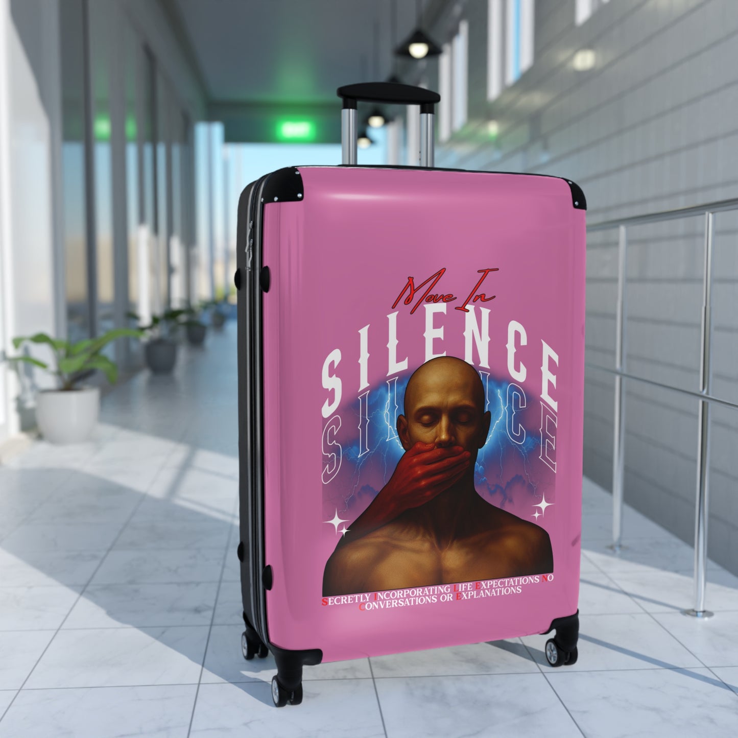 Move In S.I.L.E.N.C.E. (Secretly Incorporating Life Expectations No Conversations & Explanations) Artistic Suitcase with Empowering Design, Travel Luggage