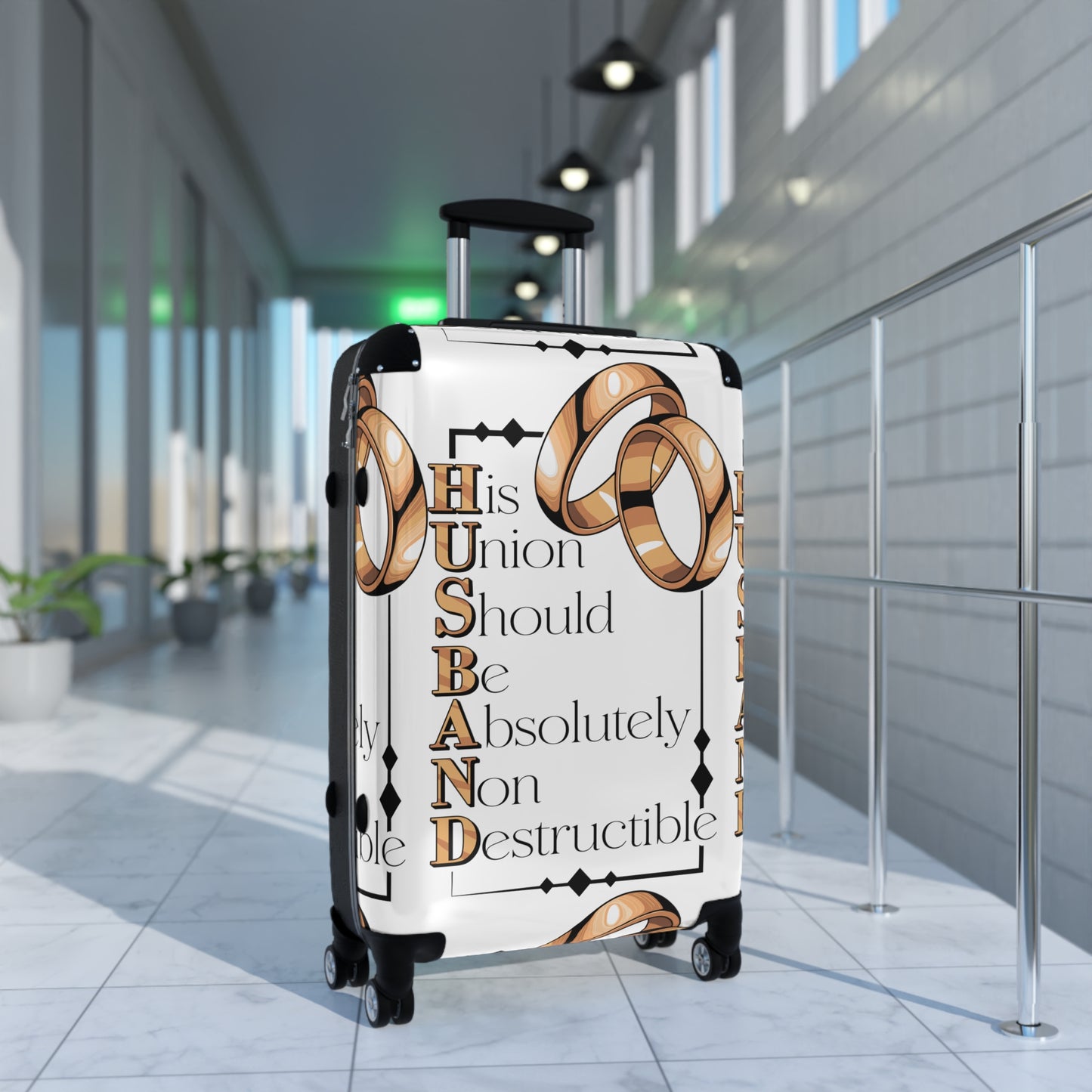 H.U.S.B.A.N.D.Personalized Travel Suitcase with Inspirational Wedding Design - Perfect for Newlyweds, Honeymoon, Anniversary Gifts, Wedding Travel