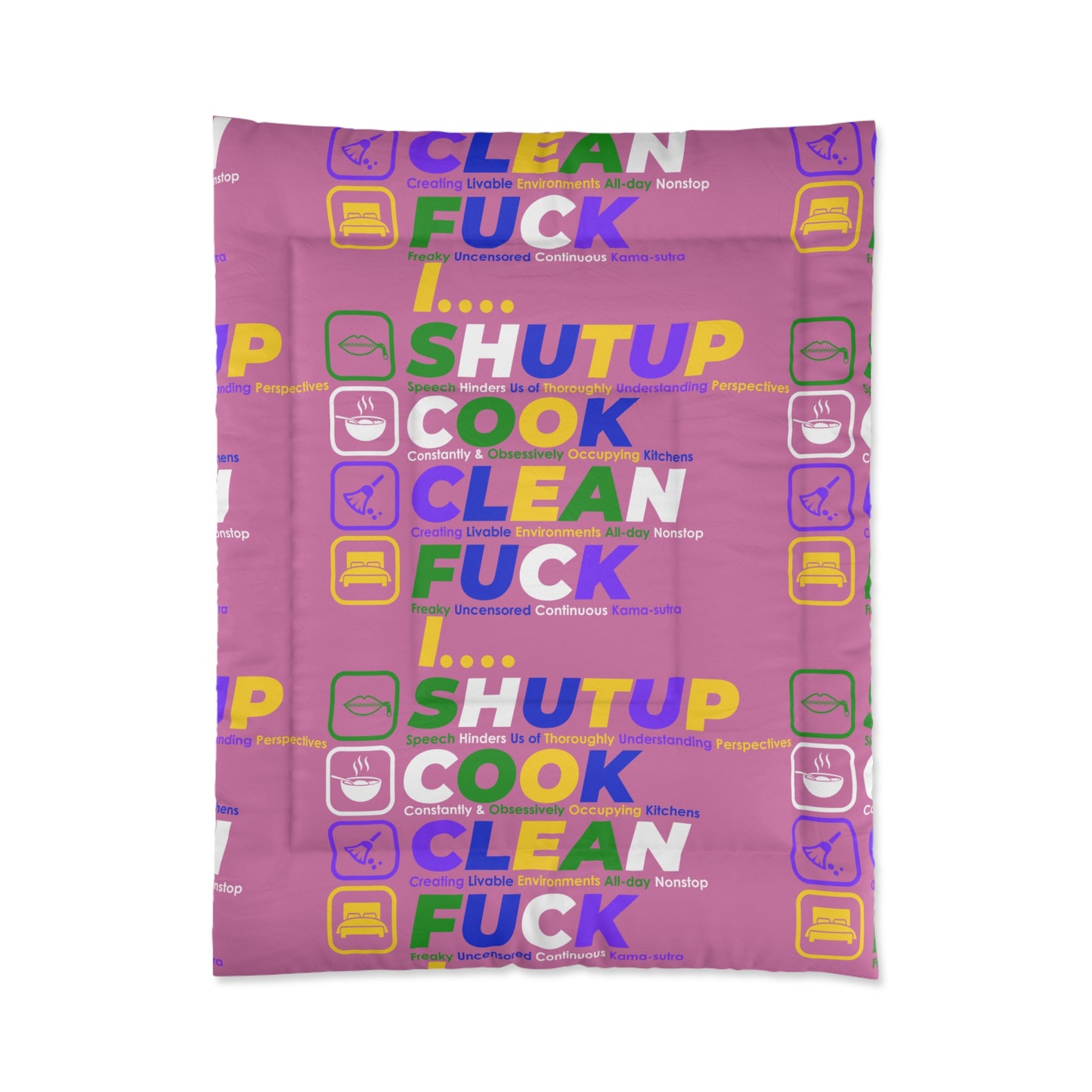 SHUT UP COOK CLEAN FUCK Comforter, Fun Bedding, Bedroom Decor, Unique Gift, Quirky Home Accessory, Holiday Present, Relaxing Atmosphere