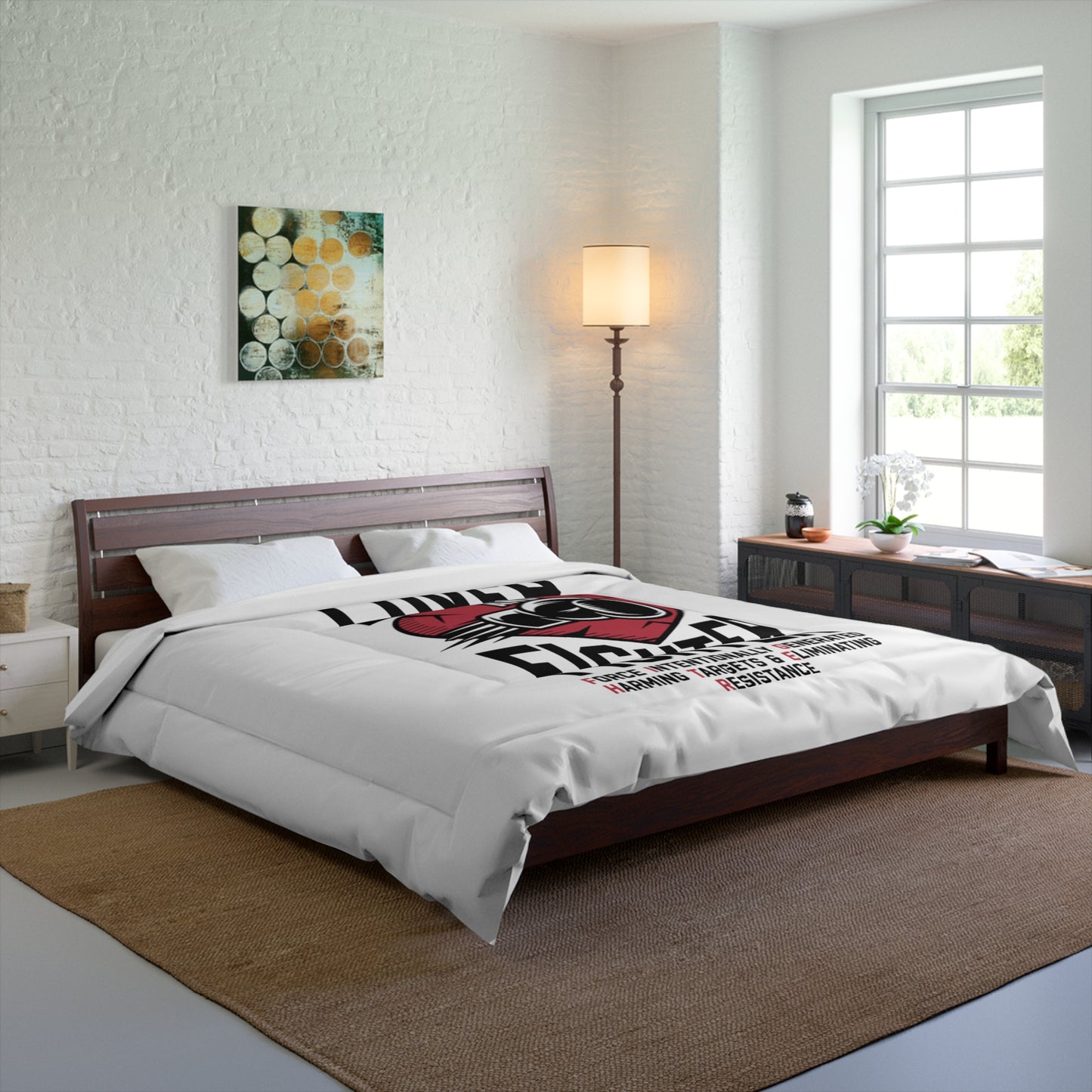 L.O.V.E.R. and F.I.G.H.T.E.R. Comforter, Cozy Bedspread for Mixed Martial Arts Fans, Perfect Gift for Holidays, Home Decor for Fight Lovers