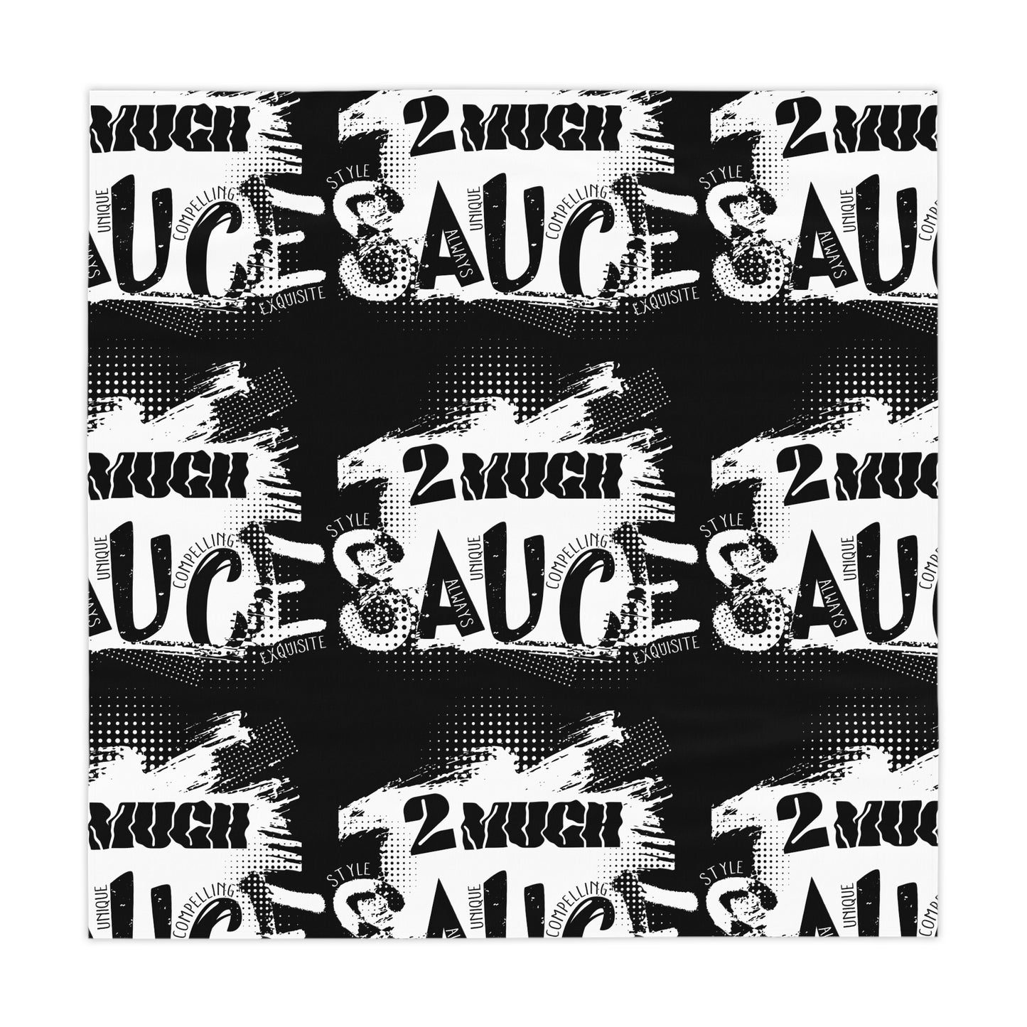 Tablecloth — Bold Black & White '2 Much Sauce' Graphic Pattern