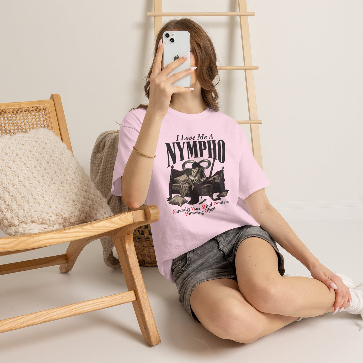 Nympho Graphic Tee — 'I Love Me a Nympho' Retro Devil Design