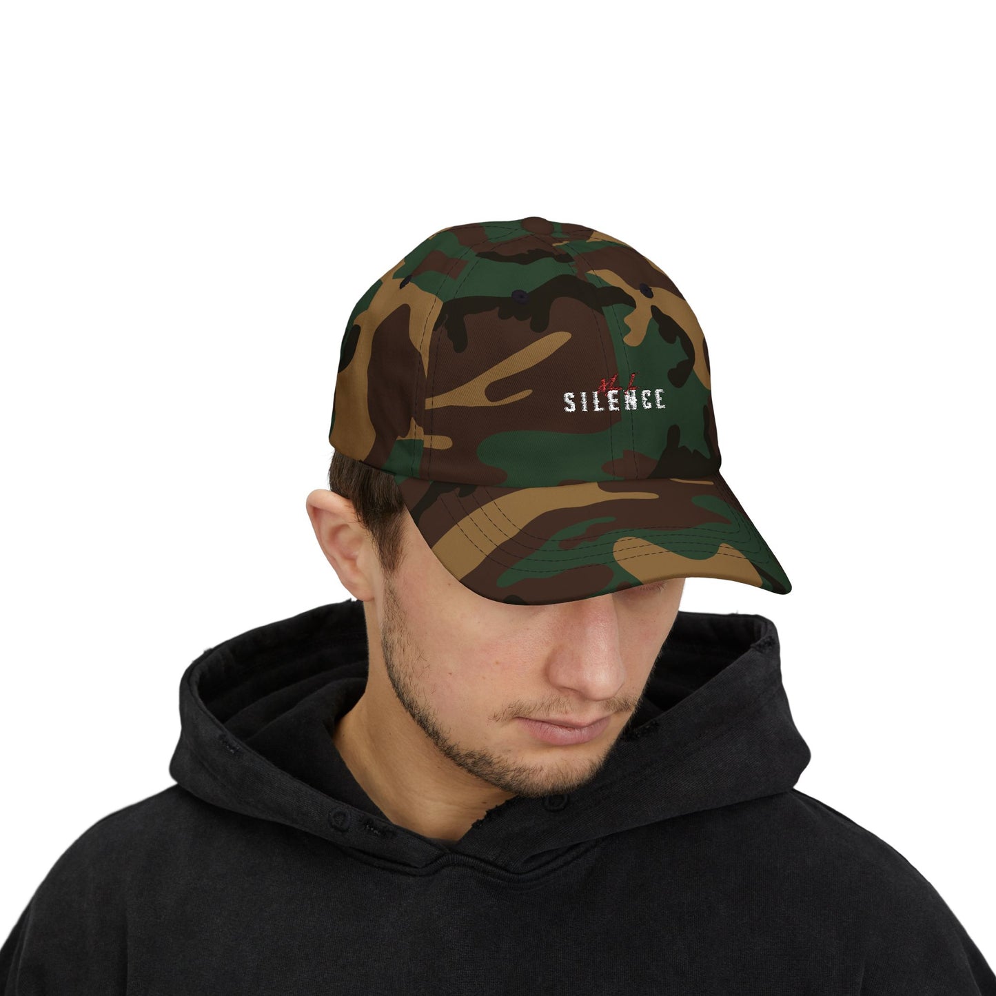 Move In S.I.L.E.N.C.E. Trendy Dad Cap with 'Silence' Text, Relaxed Style, Perfect for Casual Outfits, Gifts for Fathers, Birthdays, Everyday Wear