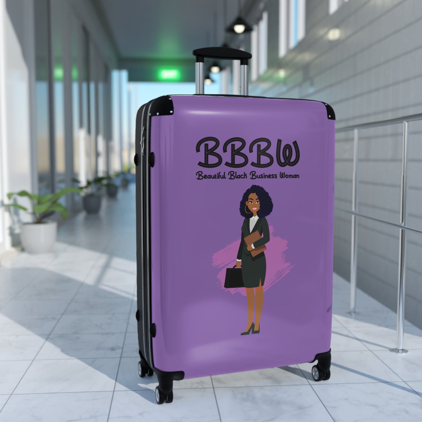 B.B.B.W. Stylish Travel Suitcase for Empowered Women, Personalized Luggage, Business Traveler Bag, Gift for Graduates, Black Woman Pride