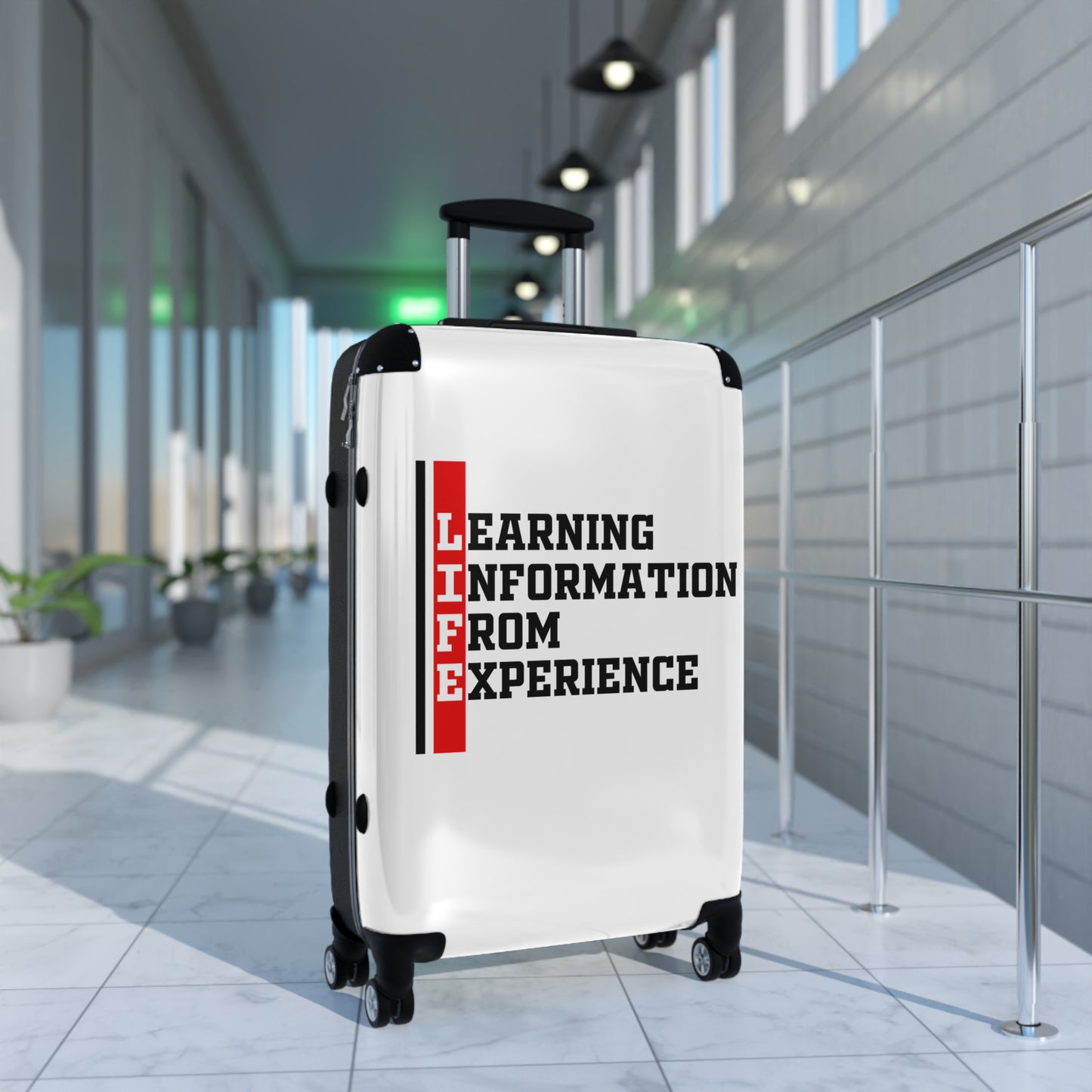 L.I.F.E (Learning Information From Experience) Inspirational Suitcase for Travelers, Durable Luggage for Life Experiences, Travel Accessories, Perfect Graduation Gift, Adventure Ready