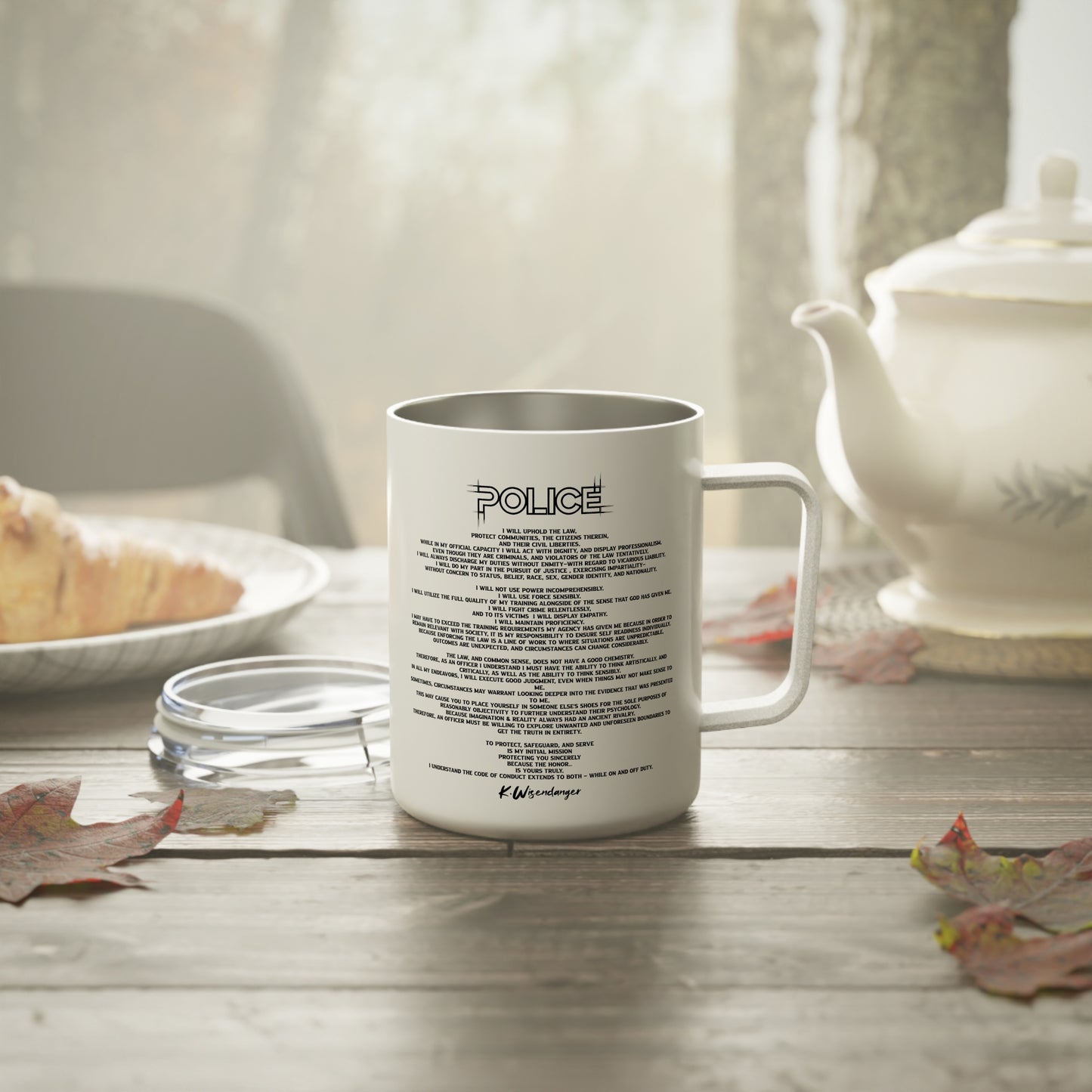 P.O.L.I.C.E. (Professional Officer Of Law Improving Communities on Earth) Stylish Insulated Coffee Mug, Unique Gift for Coffee Lover