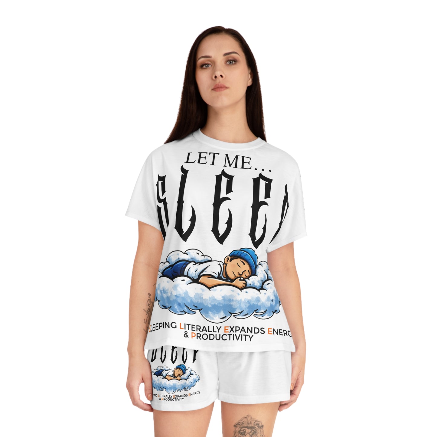 Let Me Sleep Women's Pajama Set – Cute Cloud Sleep Graphic Shorts Set