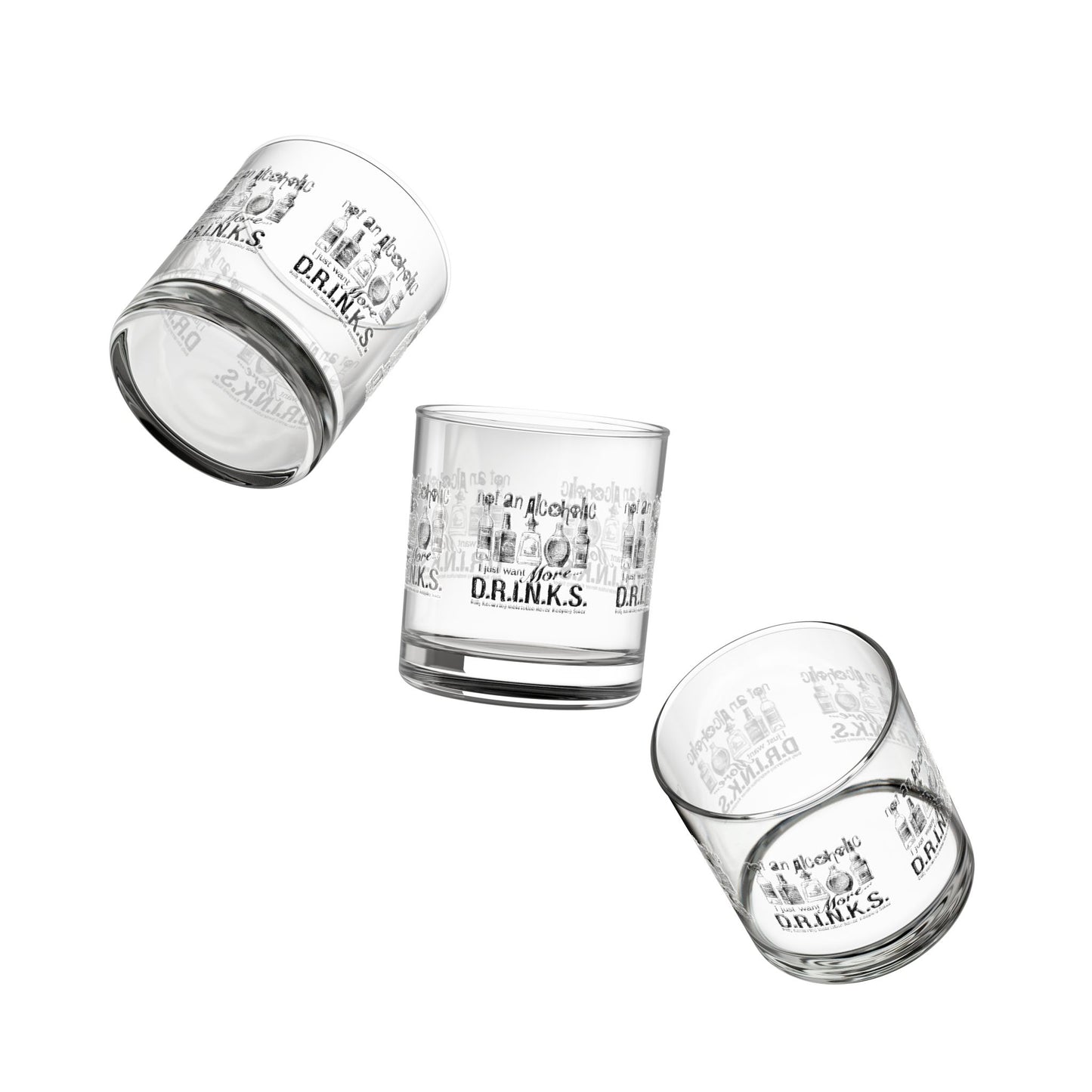 Not An Alcoholic D.R.I.N.K.S. Whiskey Rocks Glass, Fun Barware for Cocktail Lovers, Ideal Gift for Birthdays, Weddings, or Housewarming