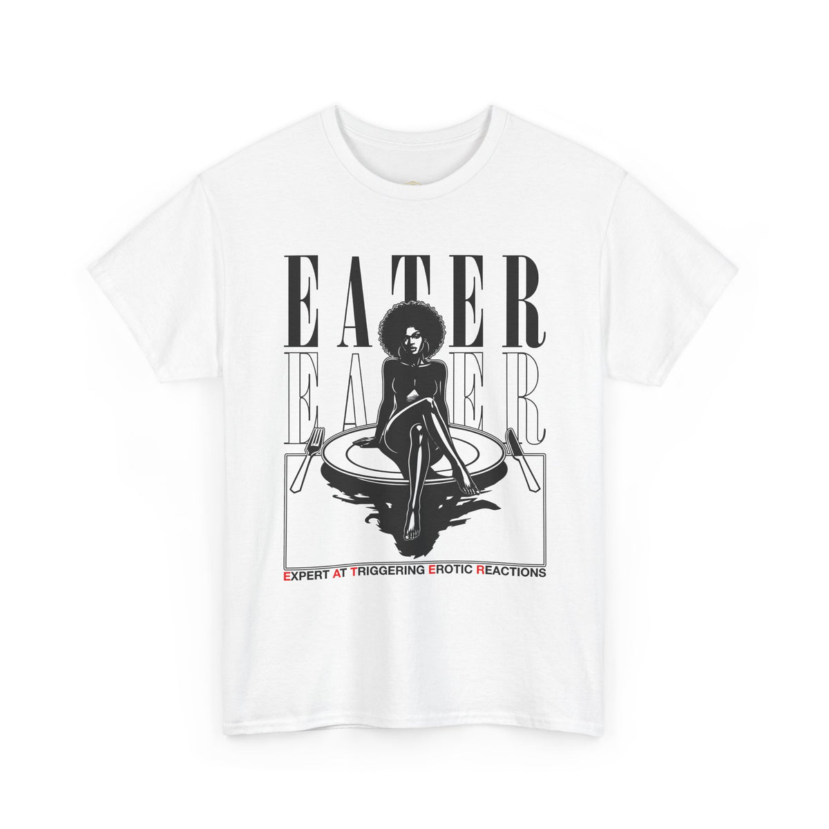 EATER Graphic Tee — Retro Femme Silhouette Plate Illustration