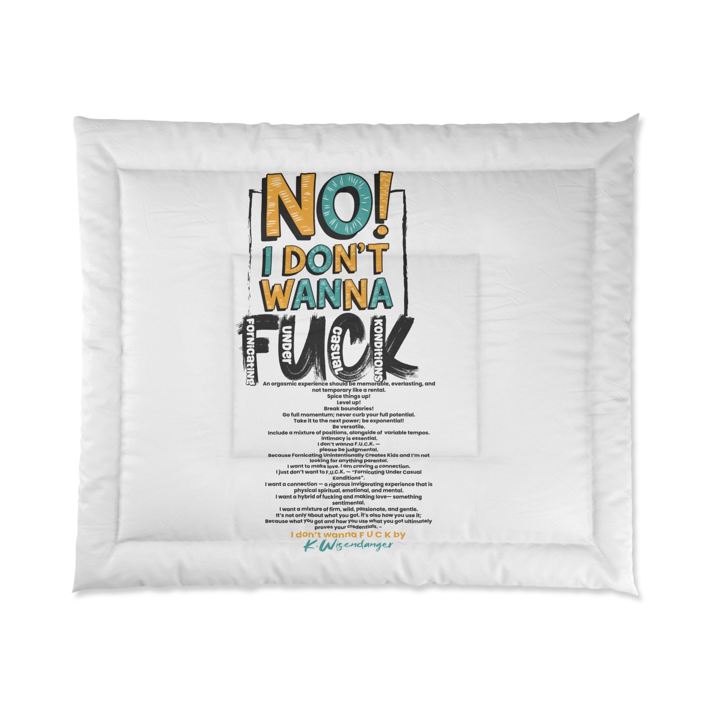 NO! I Dont Wanna F.U.C.K. Funny Quote Comforter, , Quirky Couch Throw, Relaxing Sleep Blanket