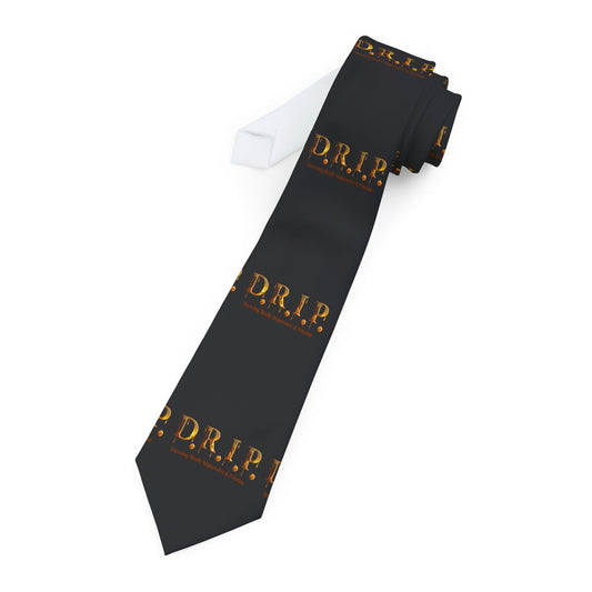 D.R.I.P. Stylish Necktie with Gold Accents, Perfect for Formal Events, Weddings, Gifts, Business Attire, Father's Day