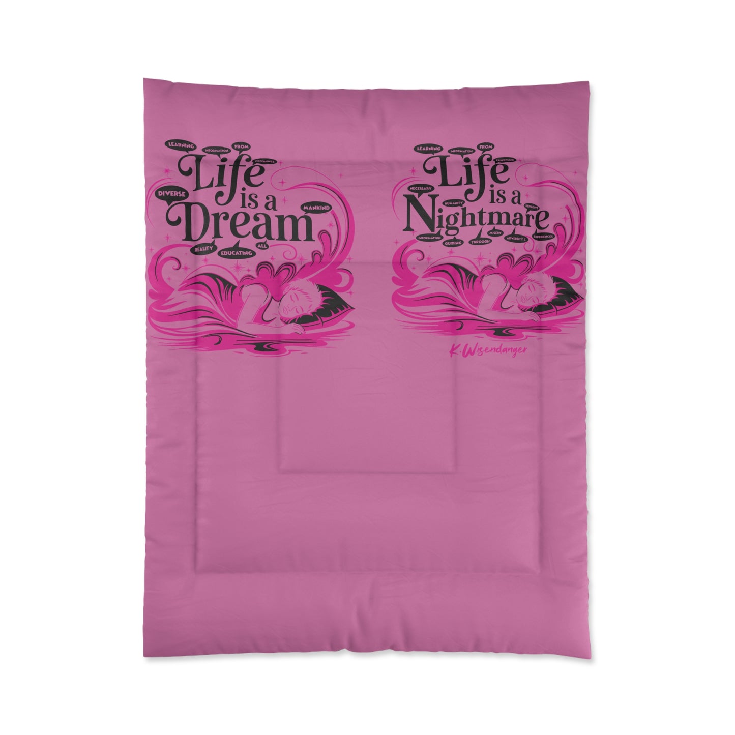 Life Is A Dream Comforter | Pink Bedspread, Cozy Bedding, Home Decor, Gift for Dreamers, Bedroom Makeover