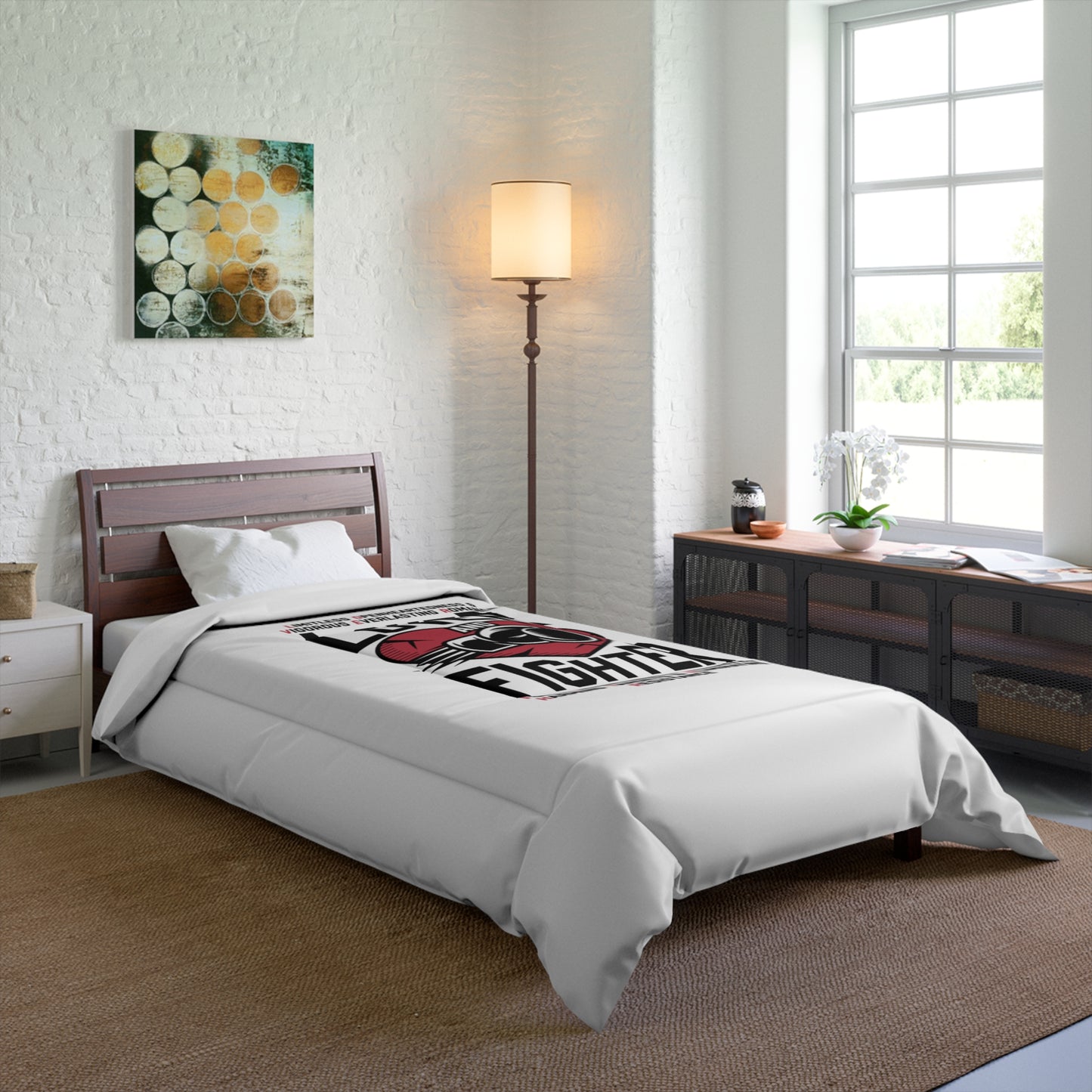 L.O.V.E.R. and F.I.G.H.T.E.R. Comforter, Cozy Bedspread for Mixed Martial Arts Fans, Perfect Gift for Holidays, Home Decor for Fight Lovers