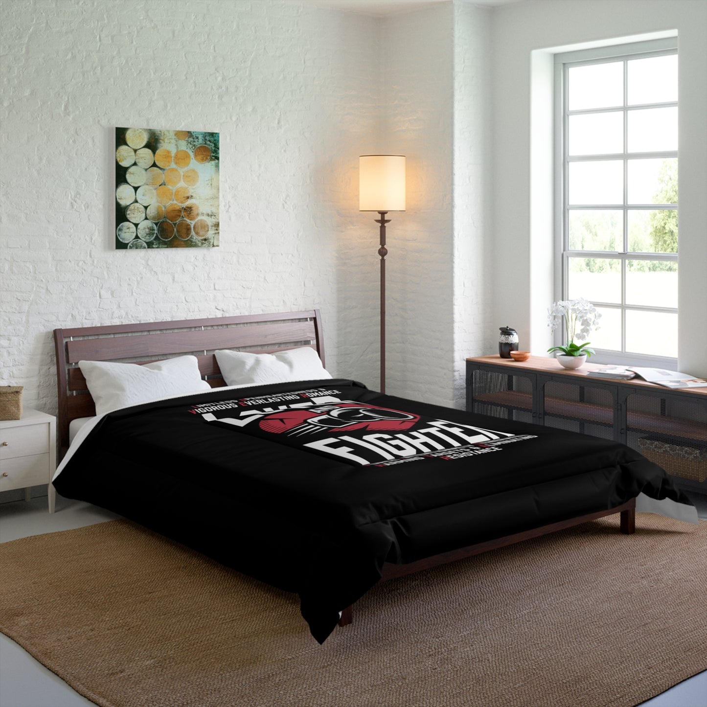 L.O.V.E.R. & F.I.G.H.T.E.R. Comforter | Motivational Bedding, Sports Themed Decor, Gift for Boxing Fans, Home Decor, Man Cave Essentials