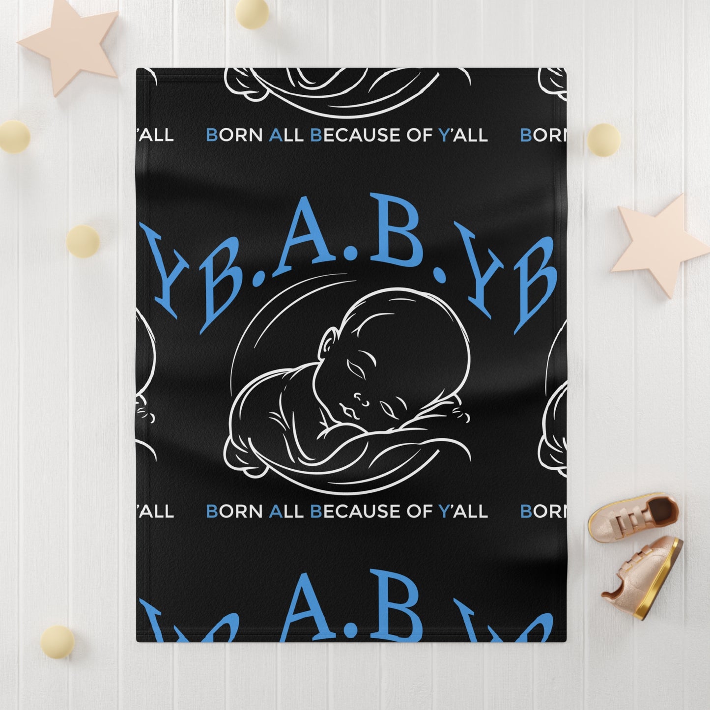 B.A.B.Y. (Born All Because of Ya'll) Soft Fleece Baby Blanket - Cozy and Cute Baby Shower Gift, Nursery Decor, Infant Blanket, New Parent Essentials, Baby Milestone Keepsake