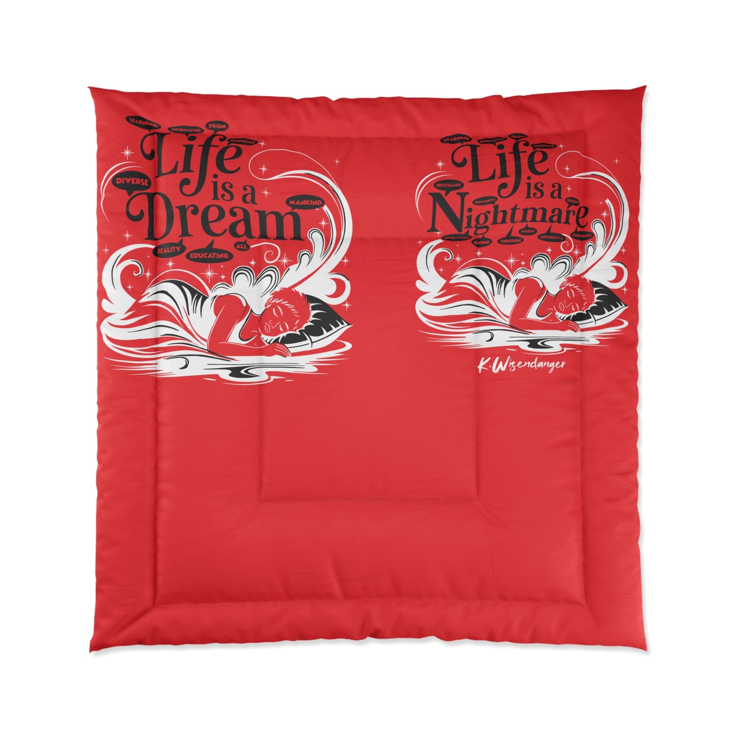 Life Is A Dream Comforter - Cozy Bedding, Fun Bedroom Decor, Unique Gift for Teens, Playful Sleep Essentials, Red Comforter Set