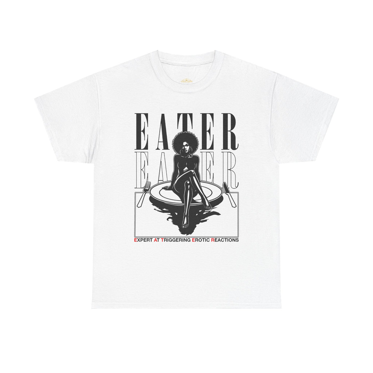 EATER Graphic Tee — Retro Femme Silhouette Plate Illustration