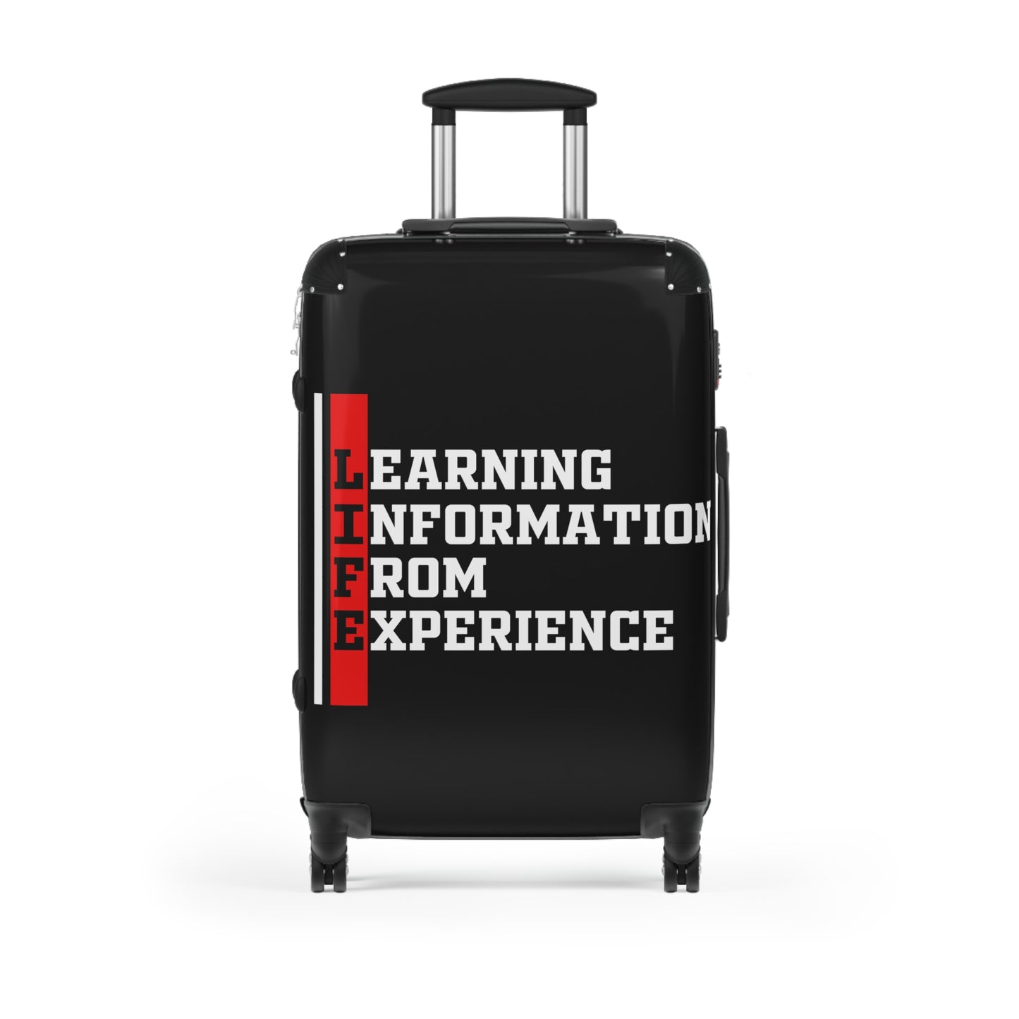L.I.F.E (Learning Information From Experience) Travel Suitcase with Inspirational Quote | Luggage for Adventurers | Great Gift for Travelers, Students, Graduates
