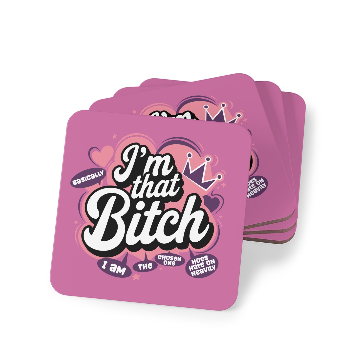 Coaster - "I'm That Bitch" Funny Pink Cork Drink Coaster, Sassy Gift for Friends & Bachelorette