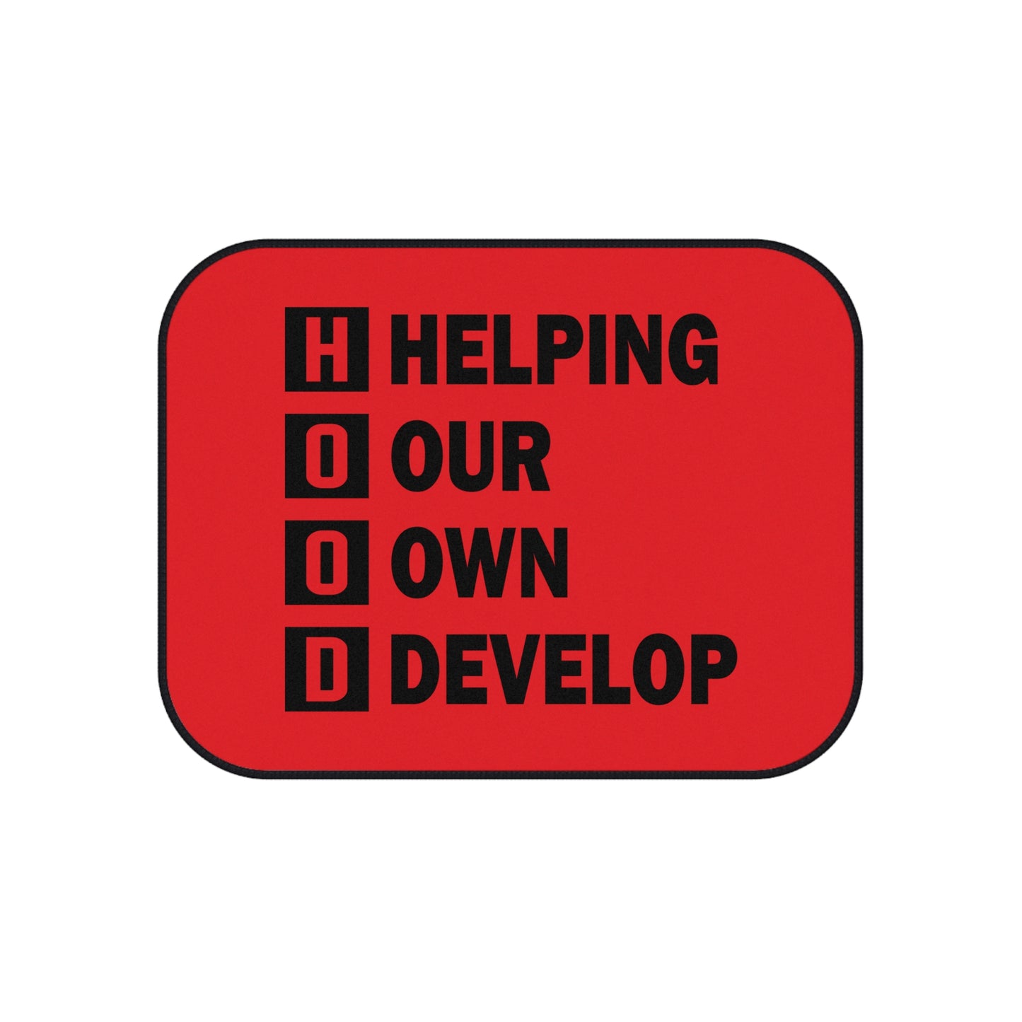 Car Mats — Red "H.O.O.D. Helping Our Own Develop" Floor Mat Set (4-Piece)