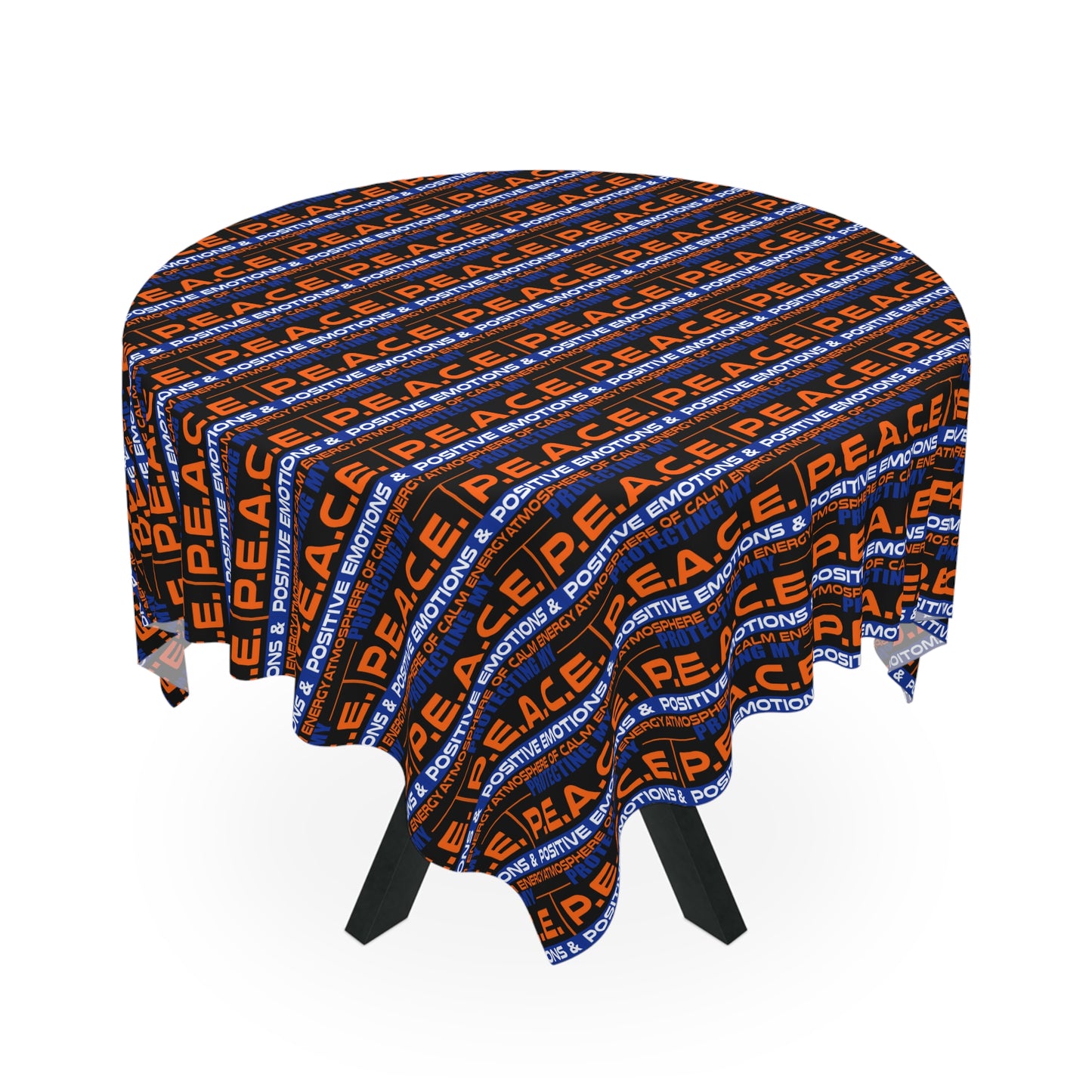Peace Pattern Tablecloth — Bold Orange & Navy Repeating "P.E.A.C.E." Design