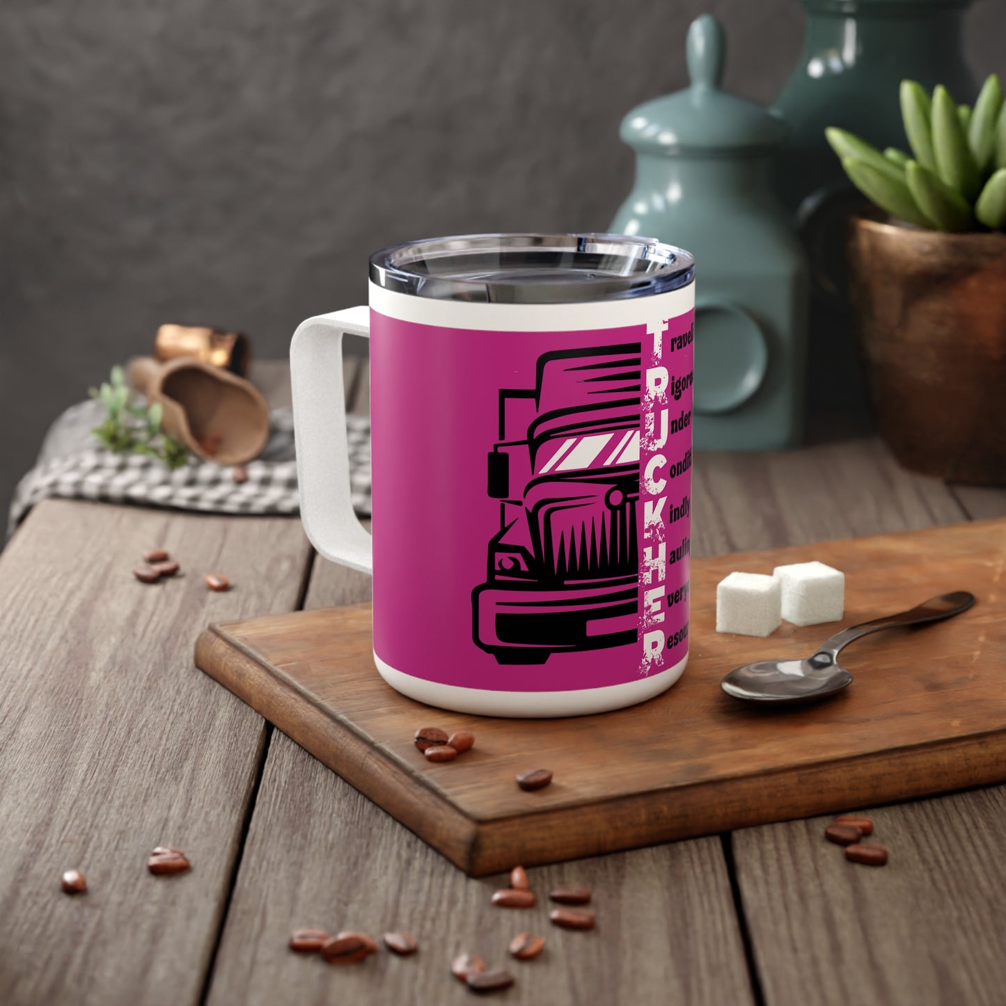 Truckher Insulated Coffee Mug, 10oz - Perfect Gift for Female Drivers, Travel Coffee Mug, Fun Trucking Accessory