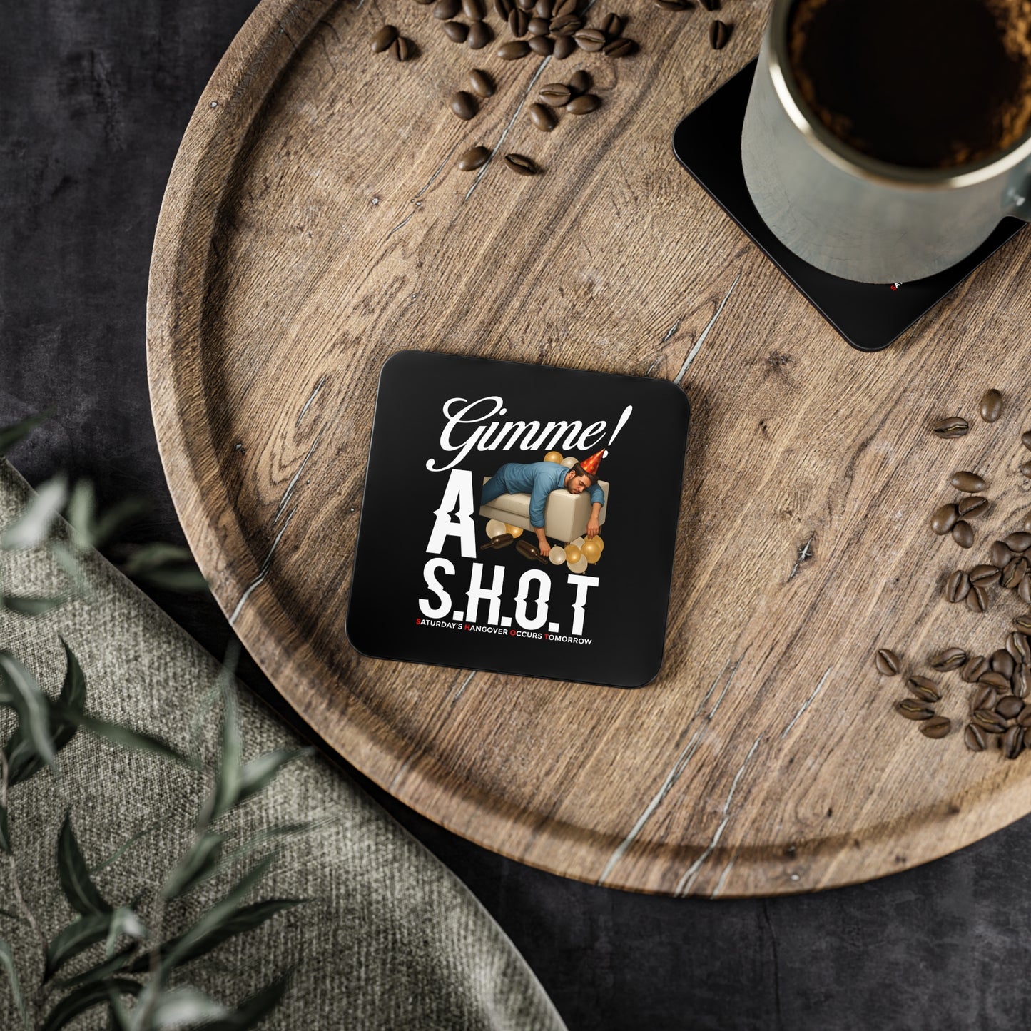 Coaster — "Gimme a S.H.O.T." Funny Hangover Party Drink Coaster