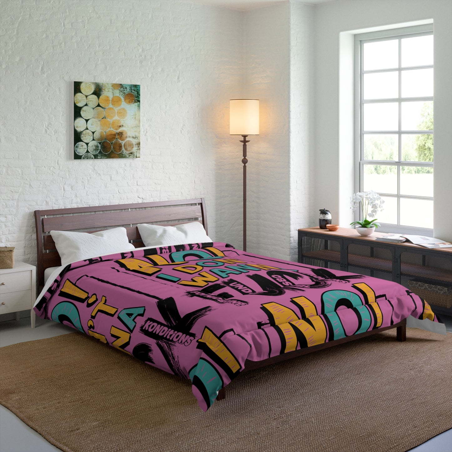 No! I Dont Wanna F.U.C.K. Funky Quote Comforter, Bold Statement Bedding for Adults, Modern Bedroom Decor