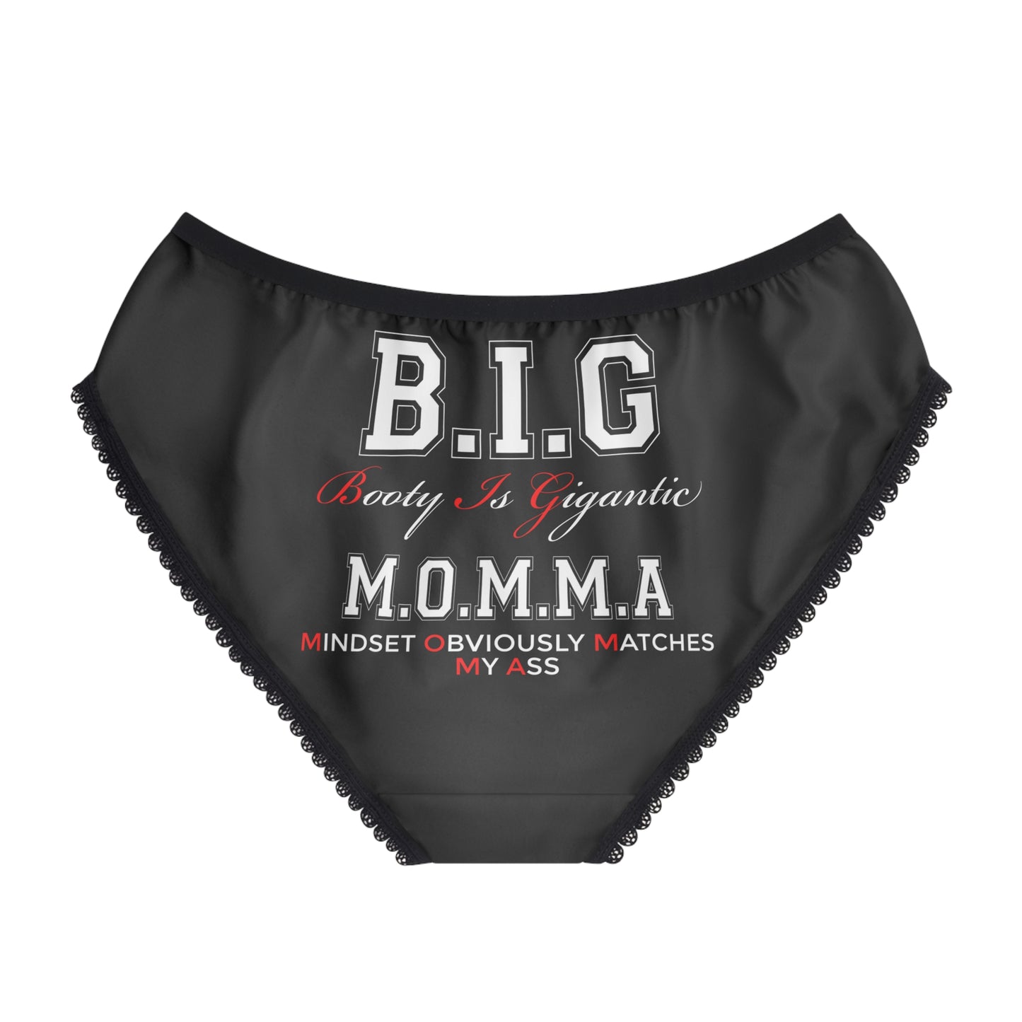 Women's Briefs — B.I.G M.O.M.M.A. Printed Lace-Trim Bikini Panties (Funny Slogan)